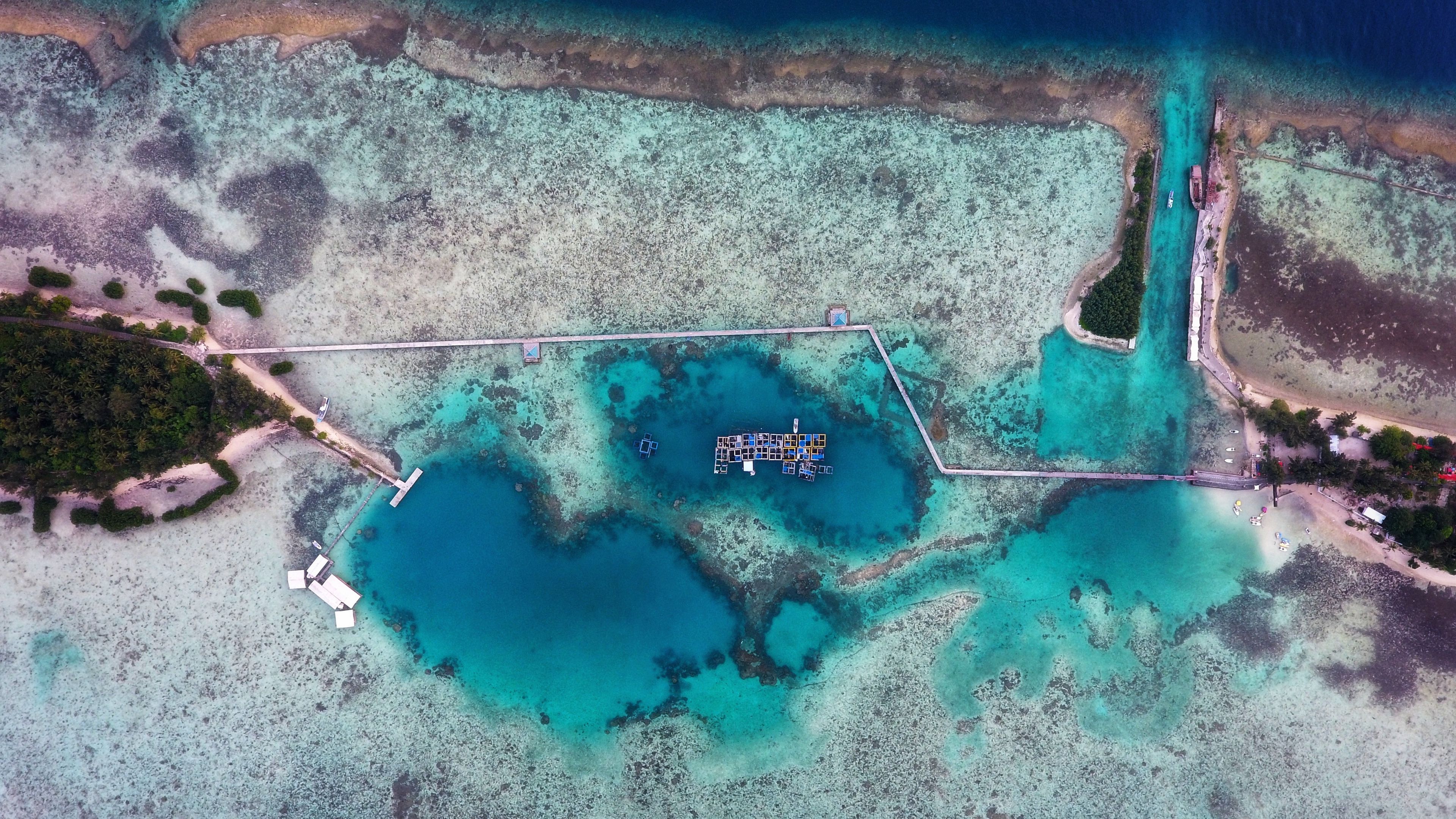 sea, lagoon, aerial view, canal, coast, 4k, HD Wallpaper