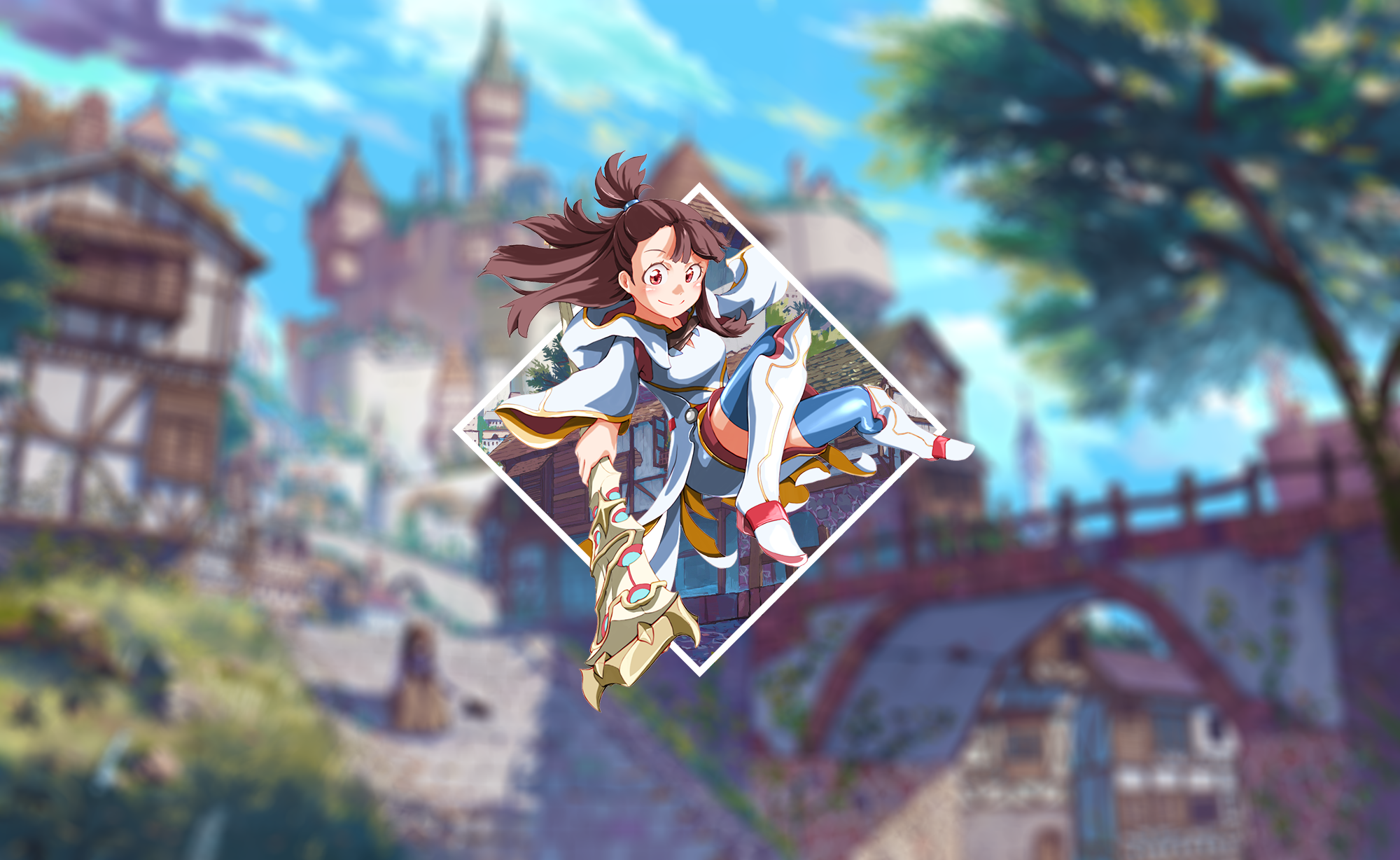 Kagari Akko, anime, anime girls, Little Witch Academia, picture-in-picture, brunette, blurred, white skin, fan art, HD Wallpaper