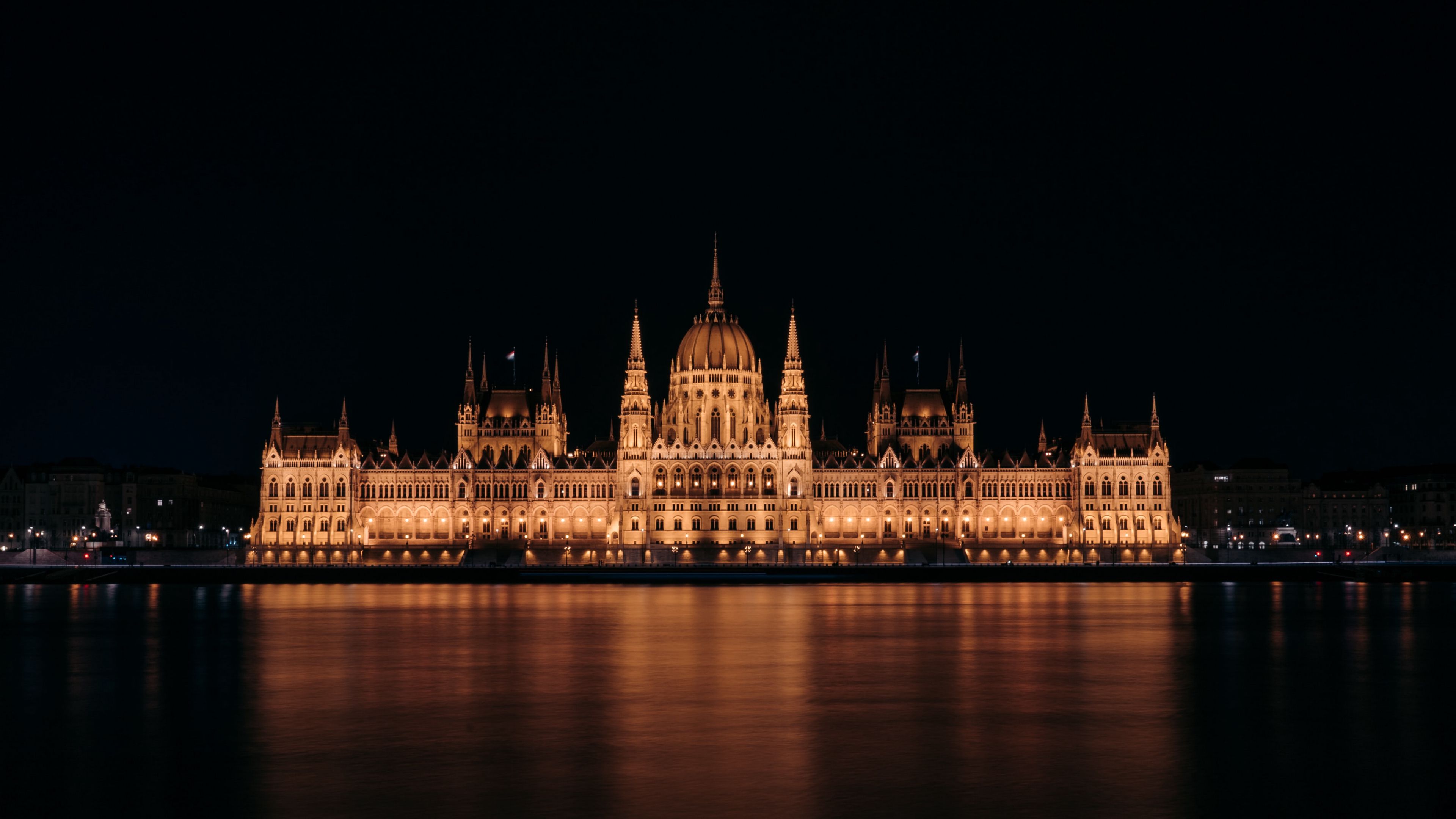 building, architecture, residence, night, budapest, 4k, HD Wallpaper