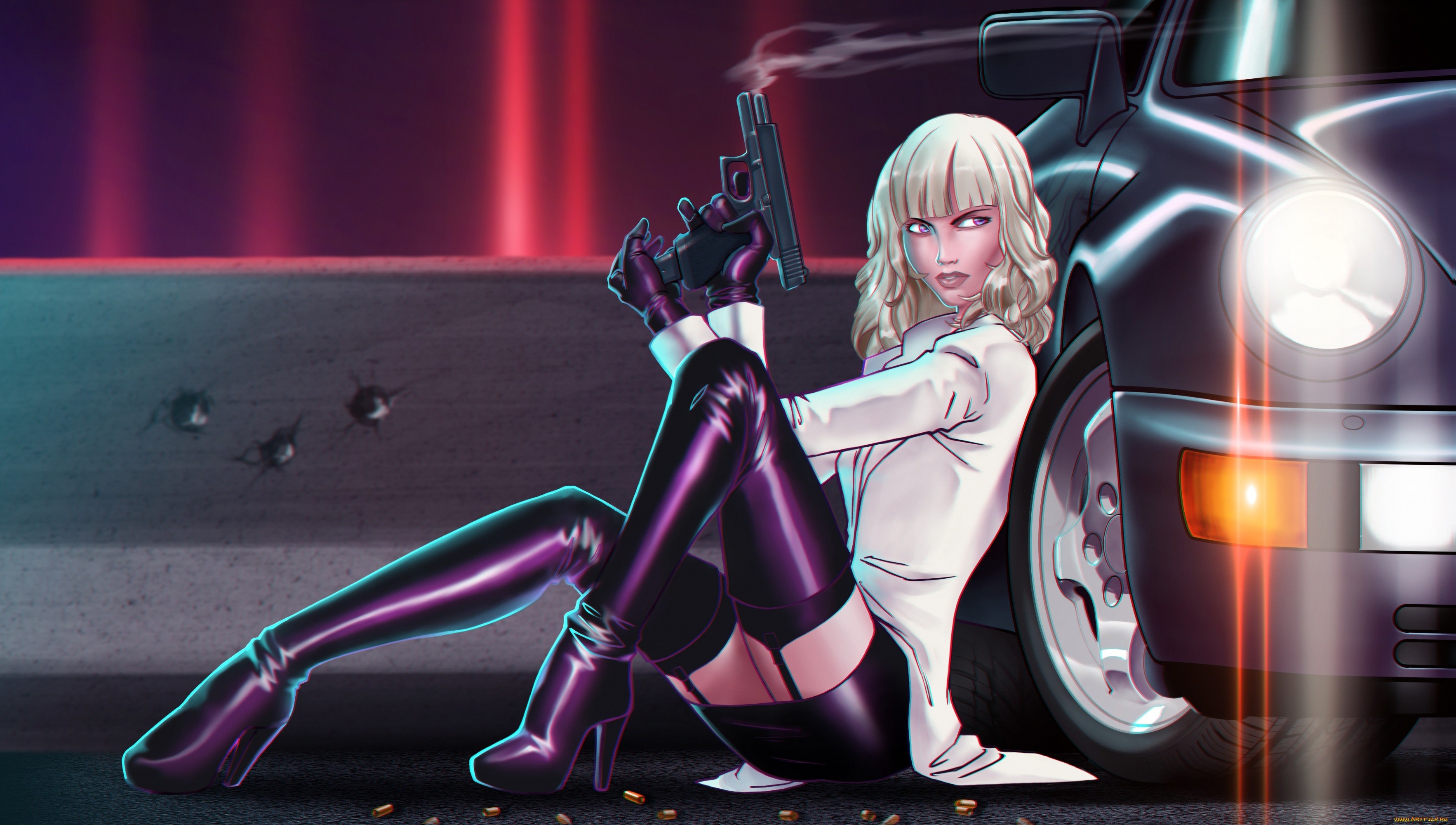 artwork, women, gun, weapon, girls with guns, Atomic Blonde (Movie), HD Wallpaper