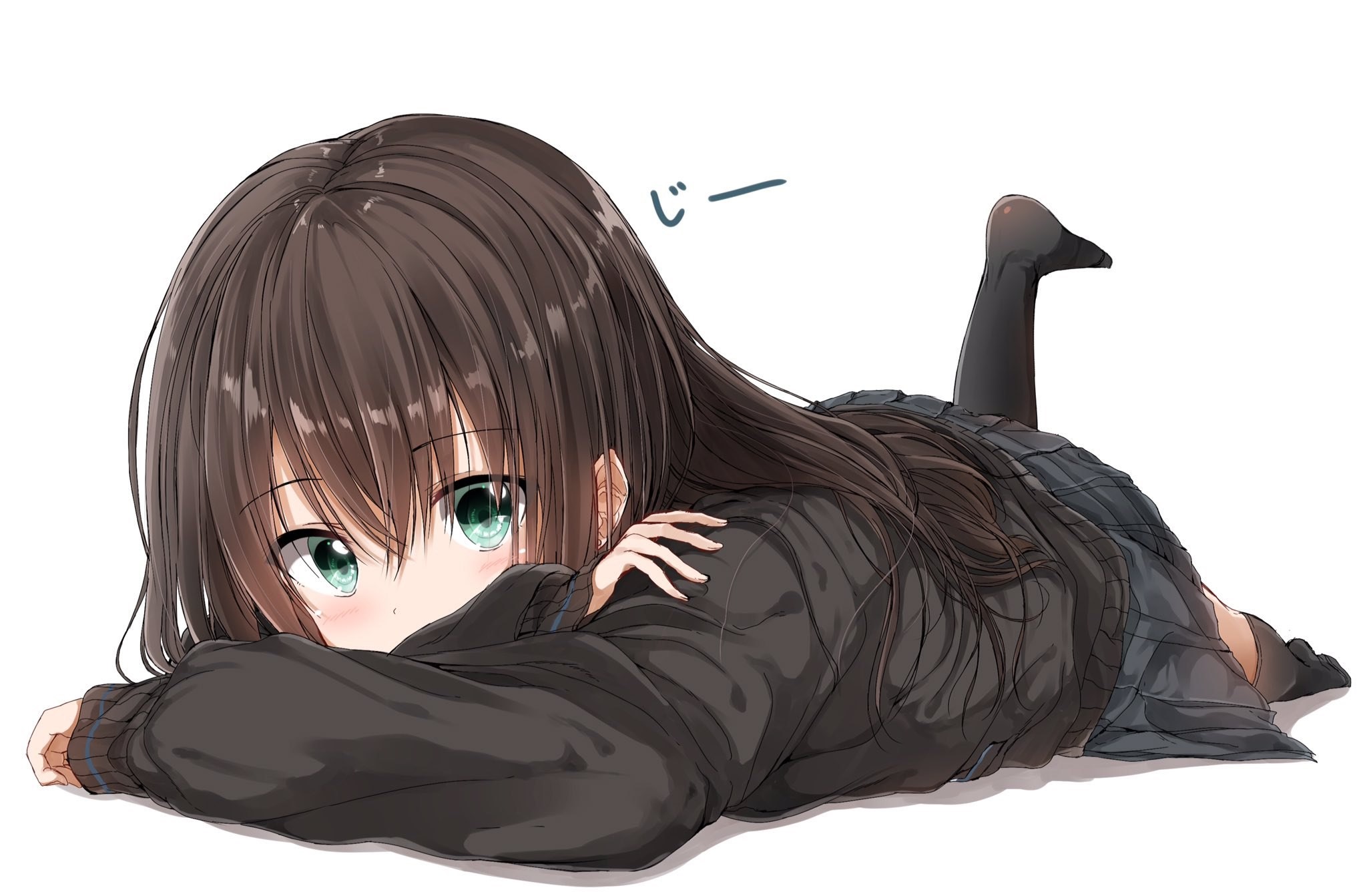 long hair, white background, school uniform, schoolgirl, lying on front, Shibuya Rin, THE, HD Wallpaper