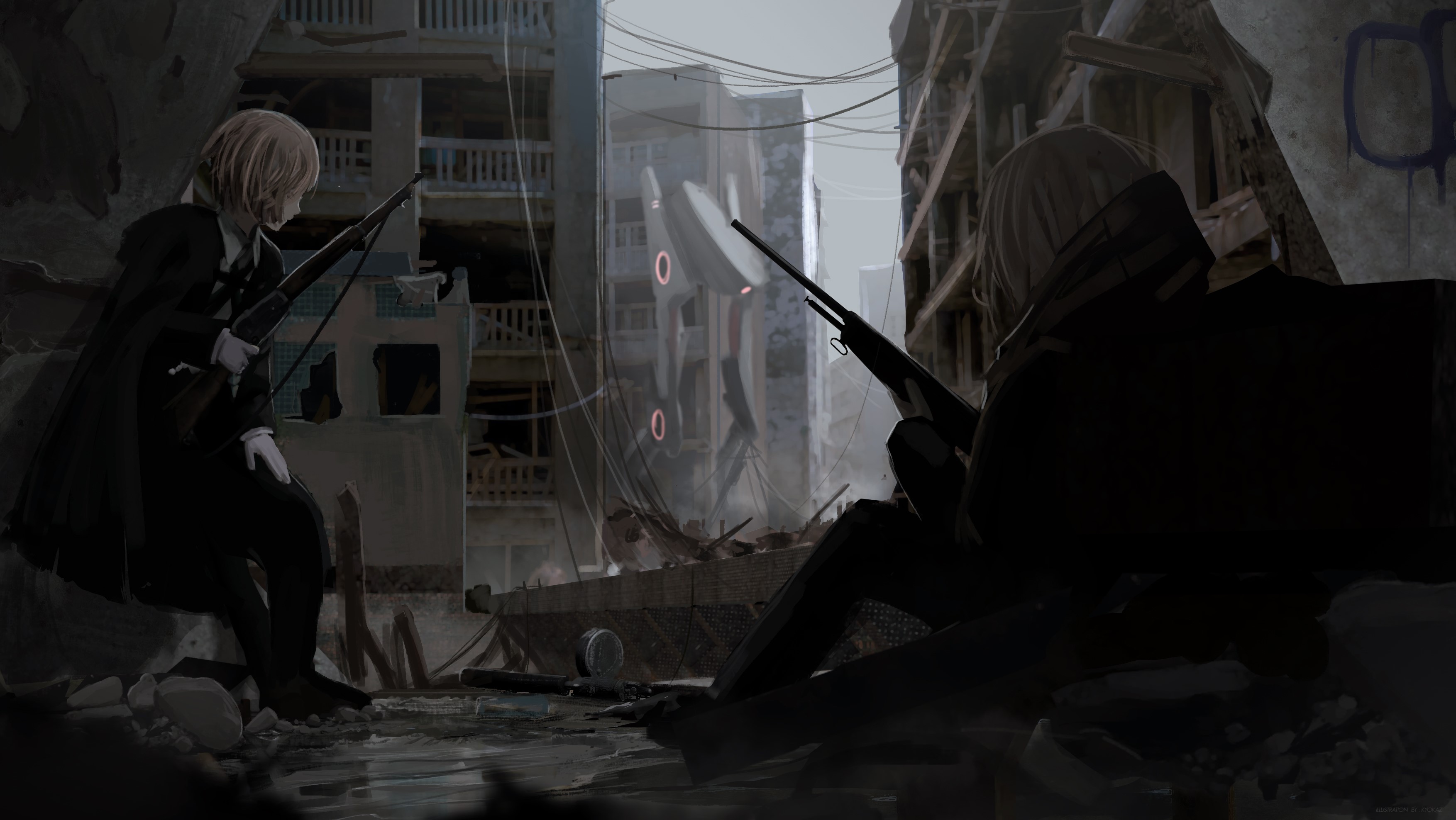 QuantumGLaDOS, girls with guns, anime girls, rifles, anime, HD Wallpaper