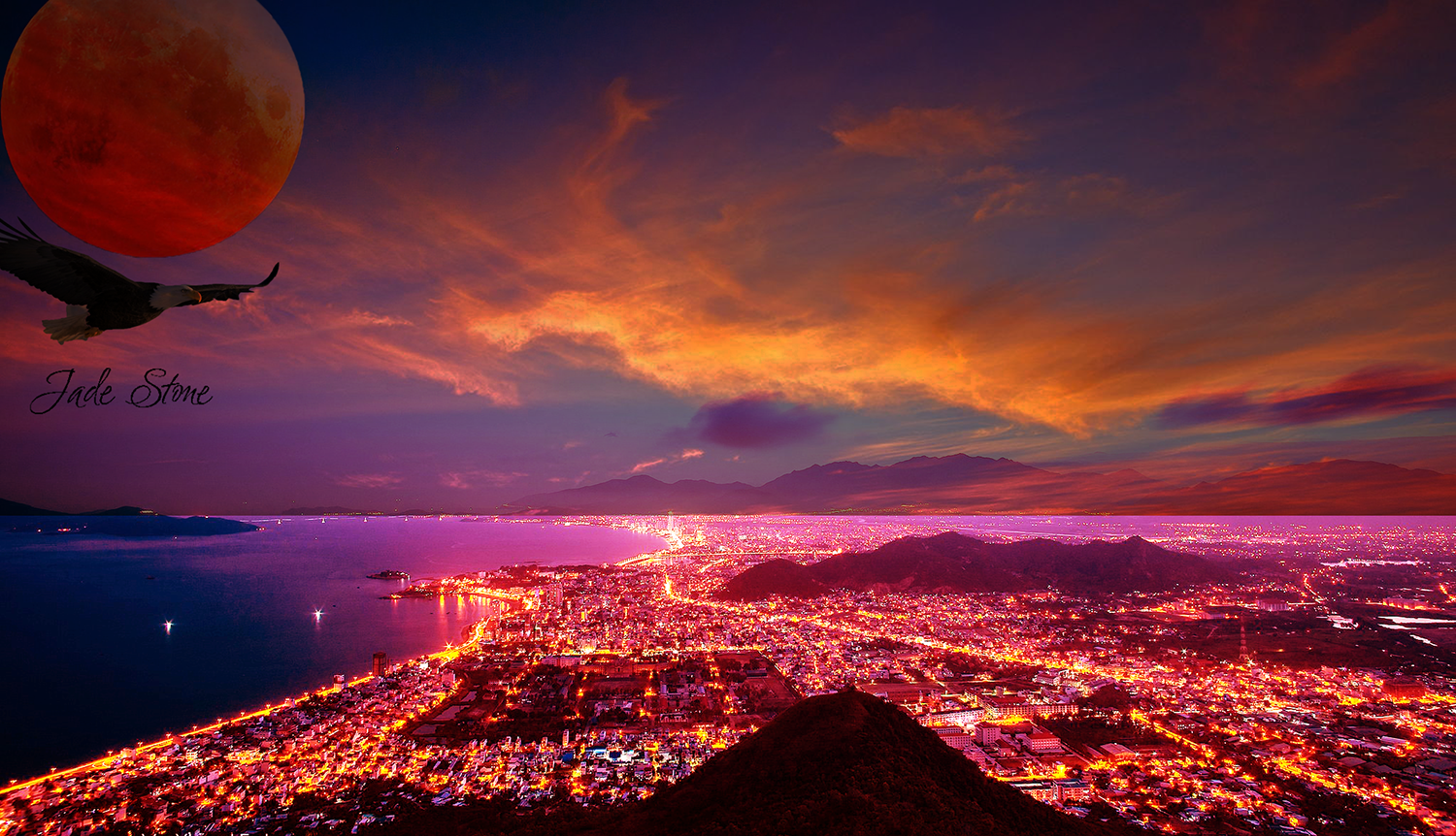 city, night, beach, HD Wallpaper