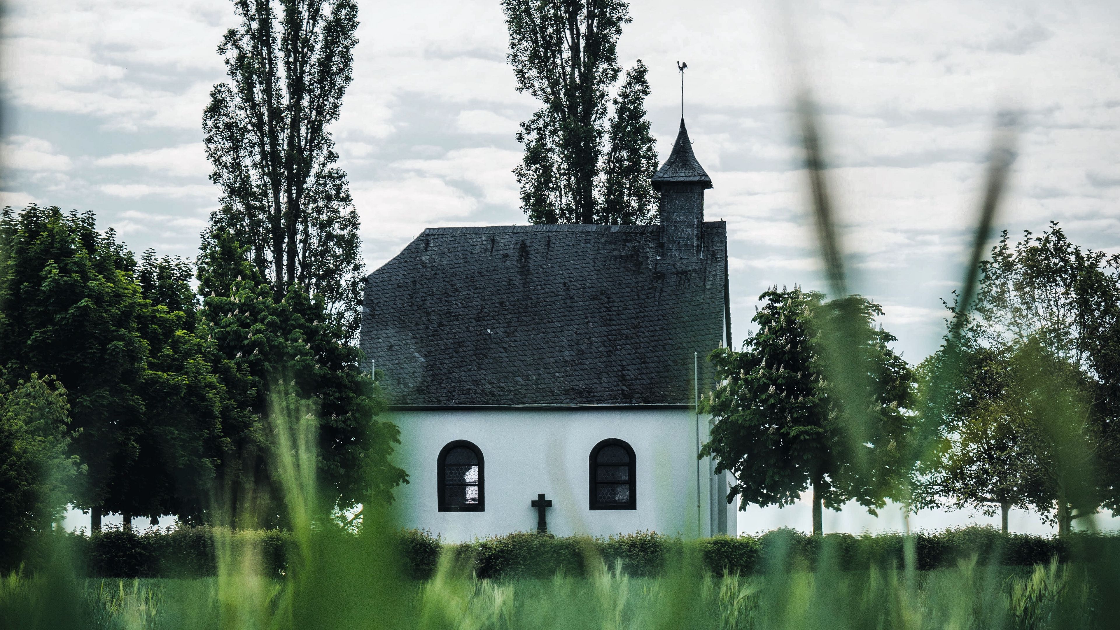building, church, architecture, trees, grass, 4k, HD Wallpaper