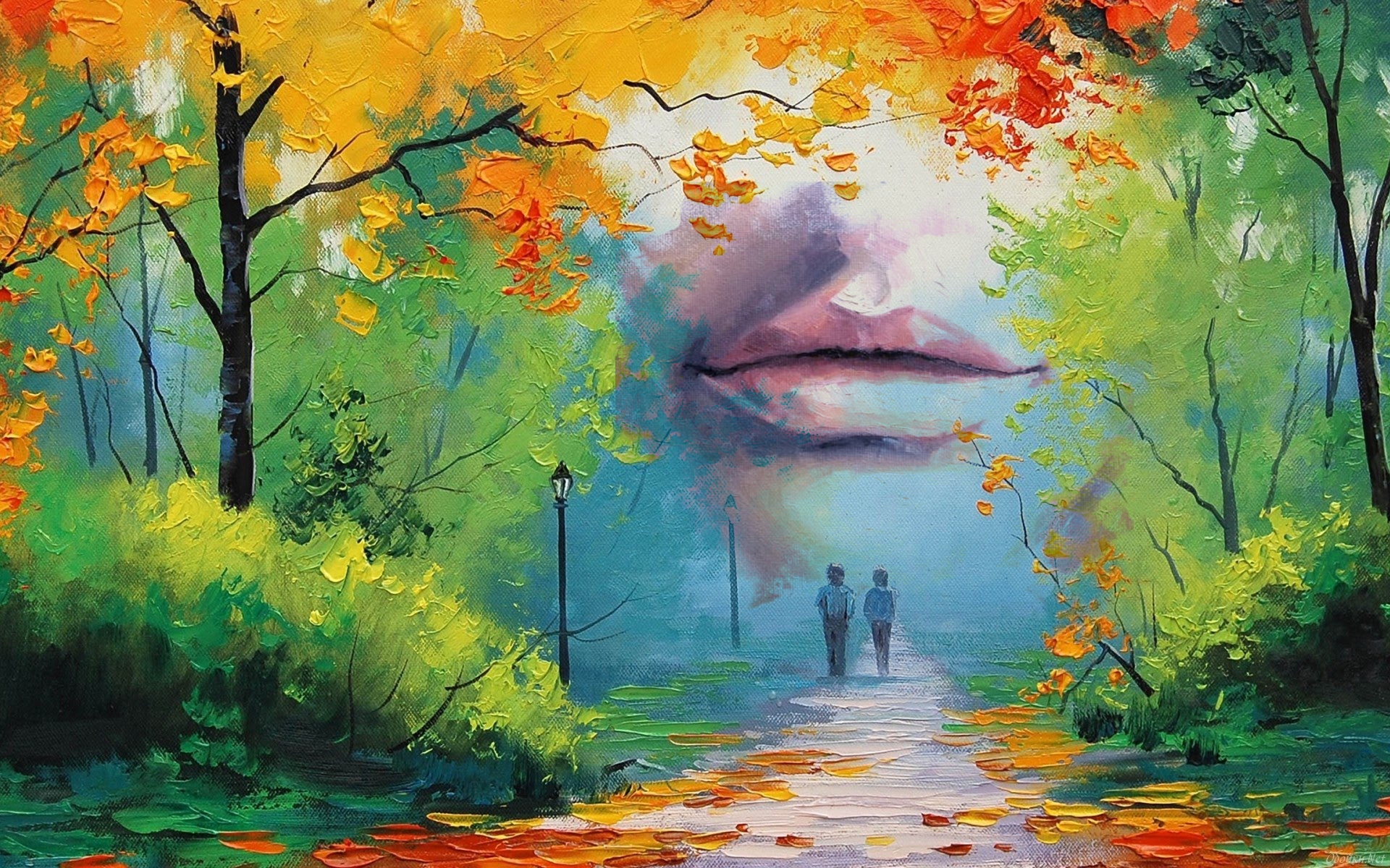 painting, Photoshop, artwork, colorful, park, HD Wallpaper