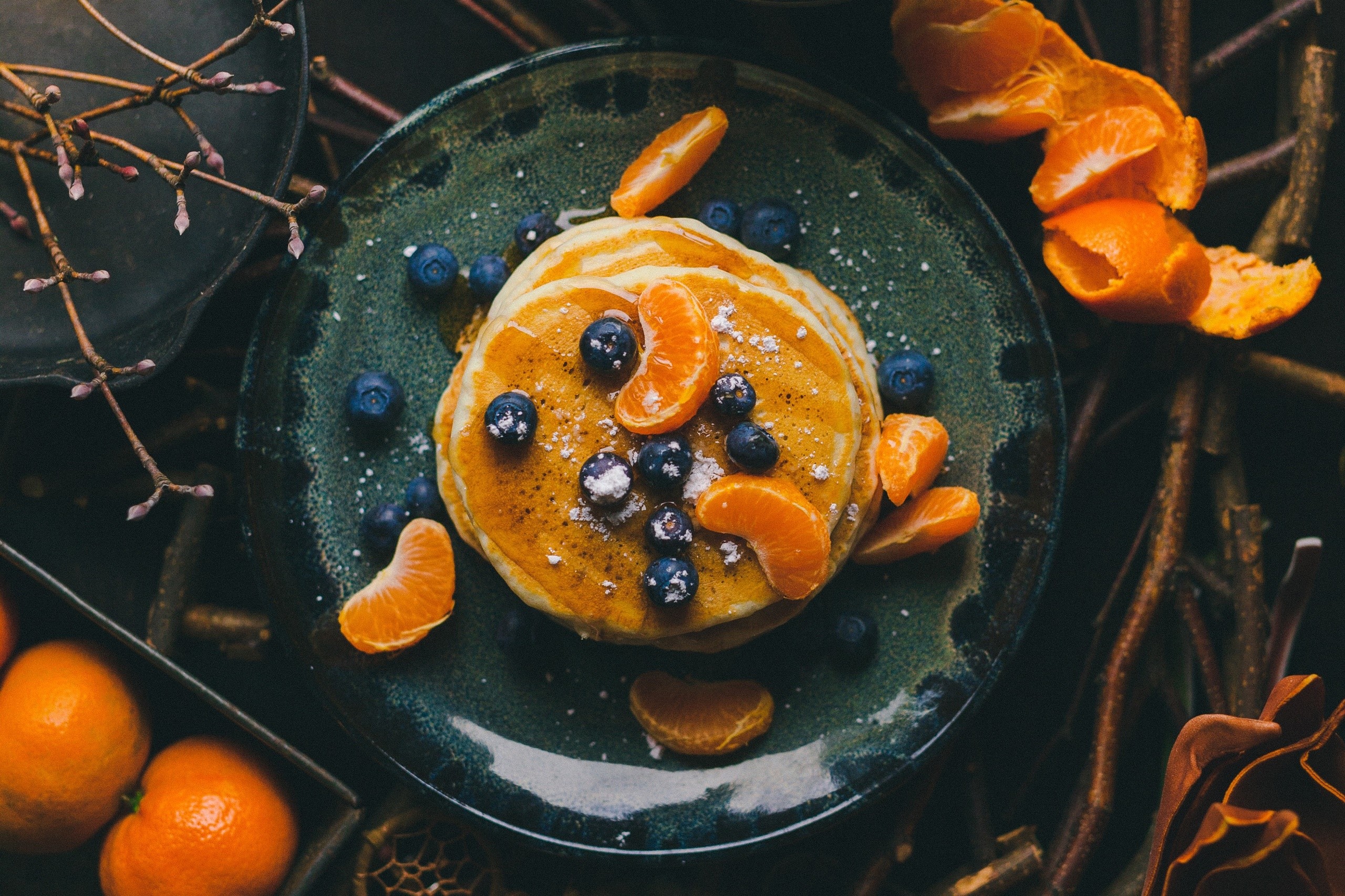 fruit, berries, pancakes, food, HD Wallpaper