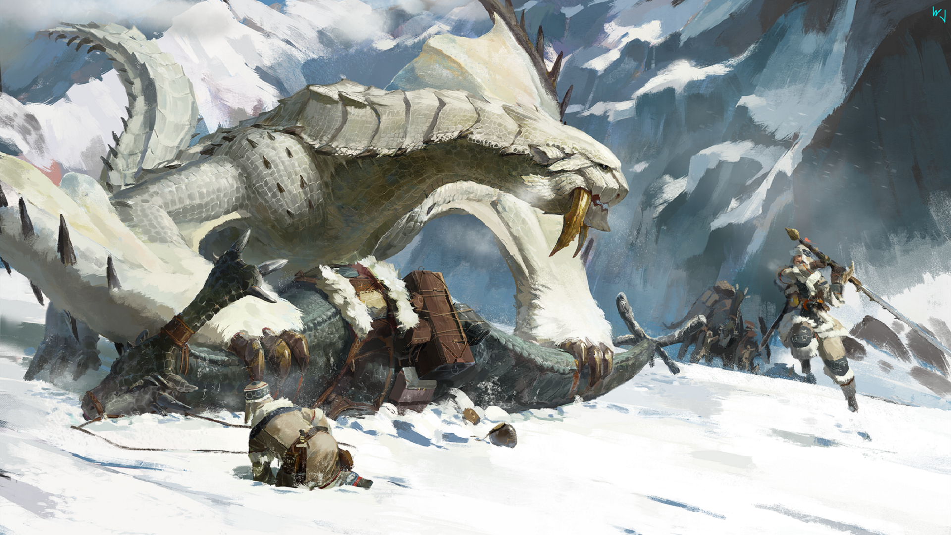 video games, Monster Hunter, snow, mountains, Barioth, HD Wallpaper