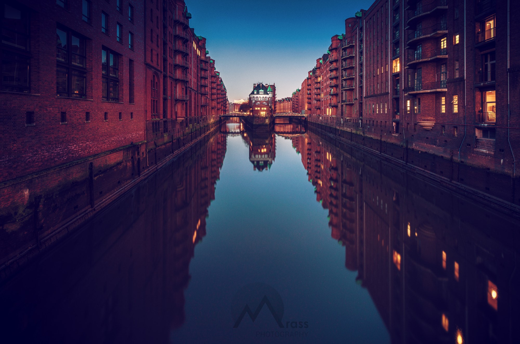 canal, reflection, architecture, watermarked, Hamburg, HD Wallpaper