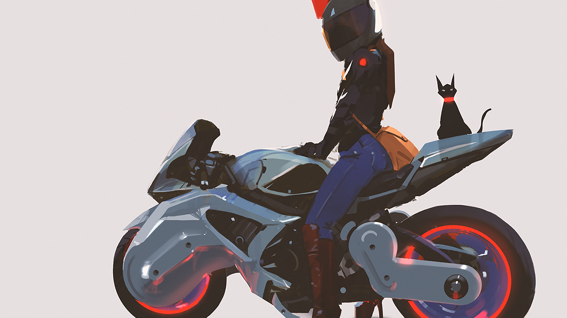 motorcycle, cats, vehicle, artwork, women, HD Wallpaper