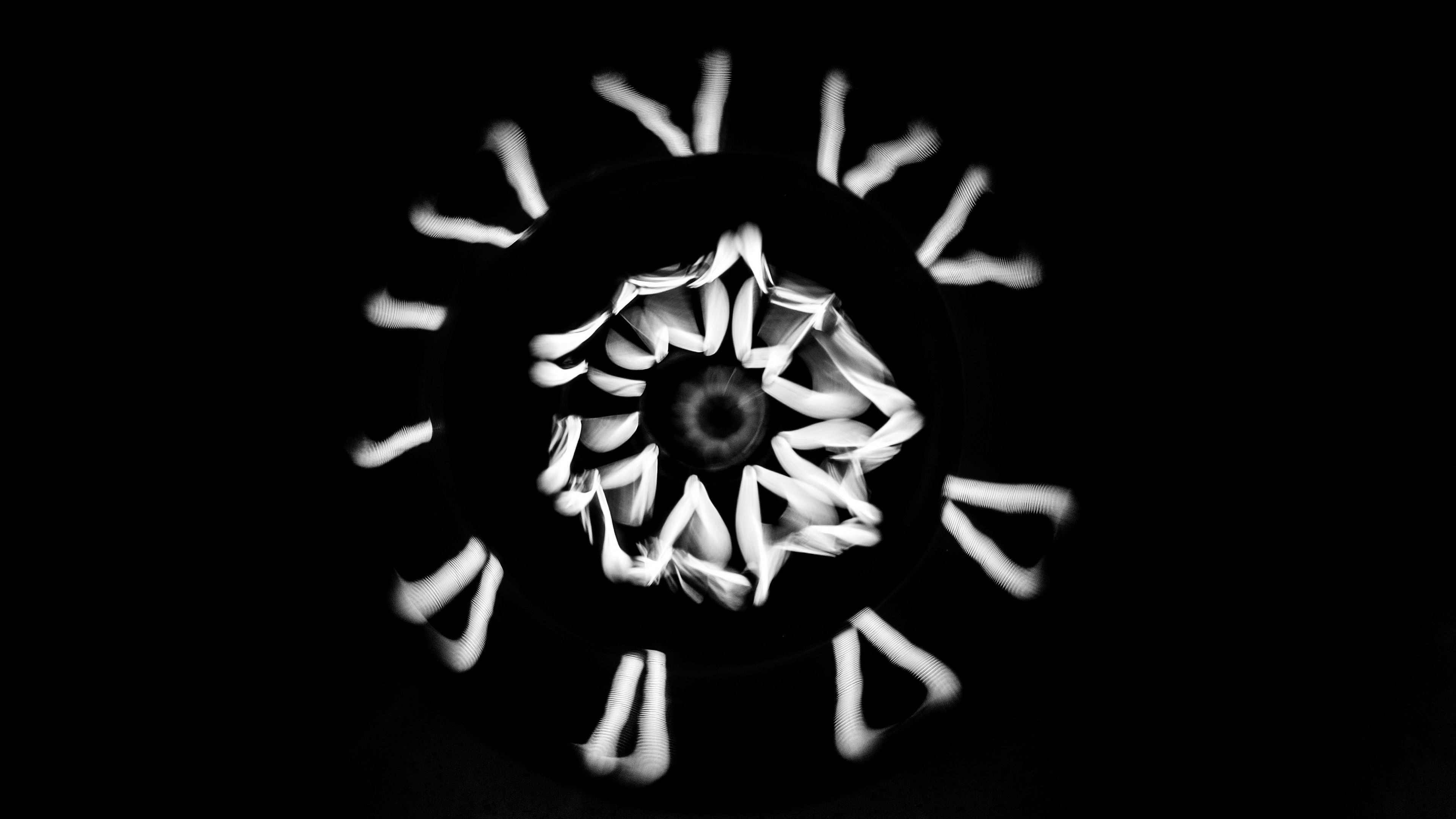 abstraction, kaleidoscope, bw, light, motion, motion blur, 4k, HD Wallpaper