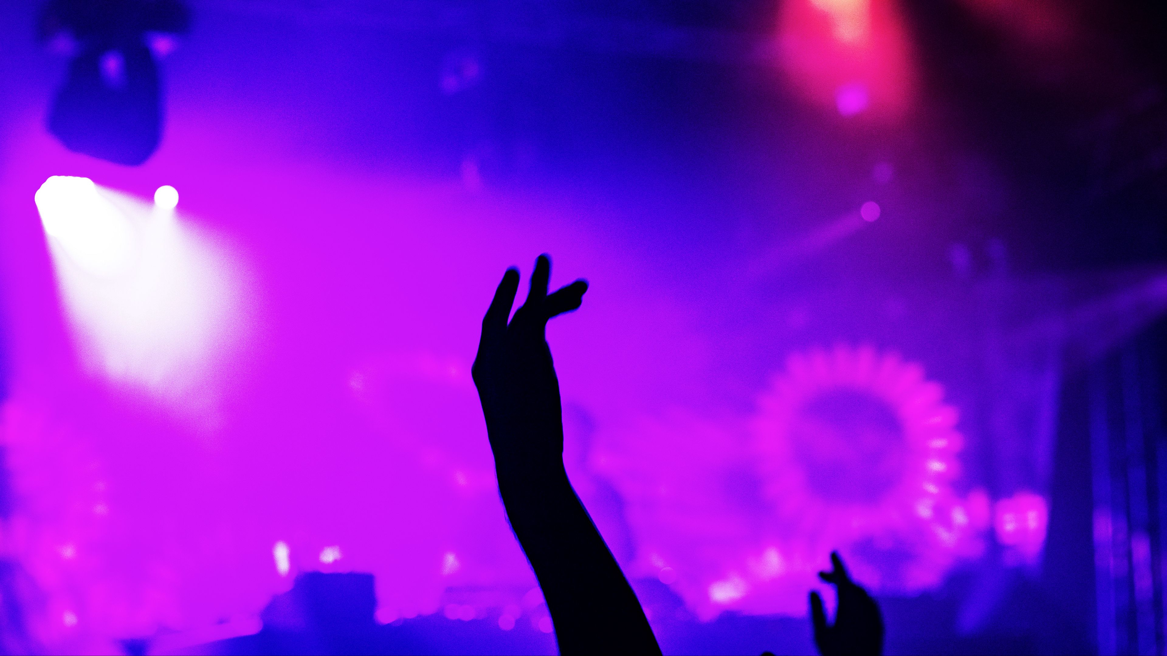 hands, light, silhouette, spotlights, club, 4k, HD Wallpaper