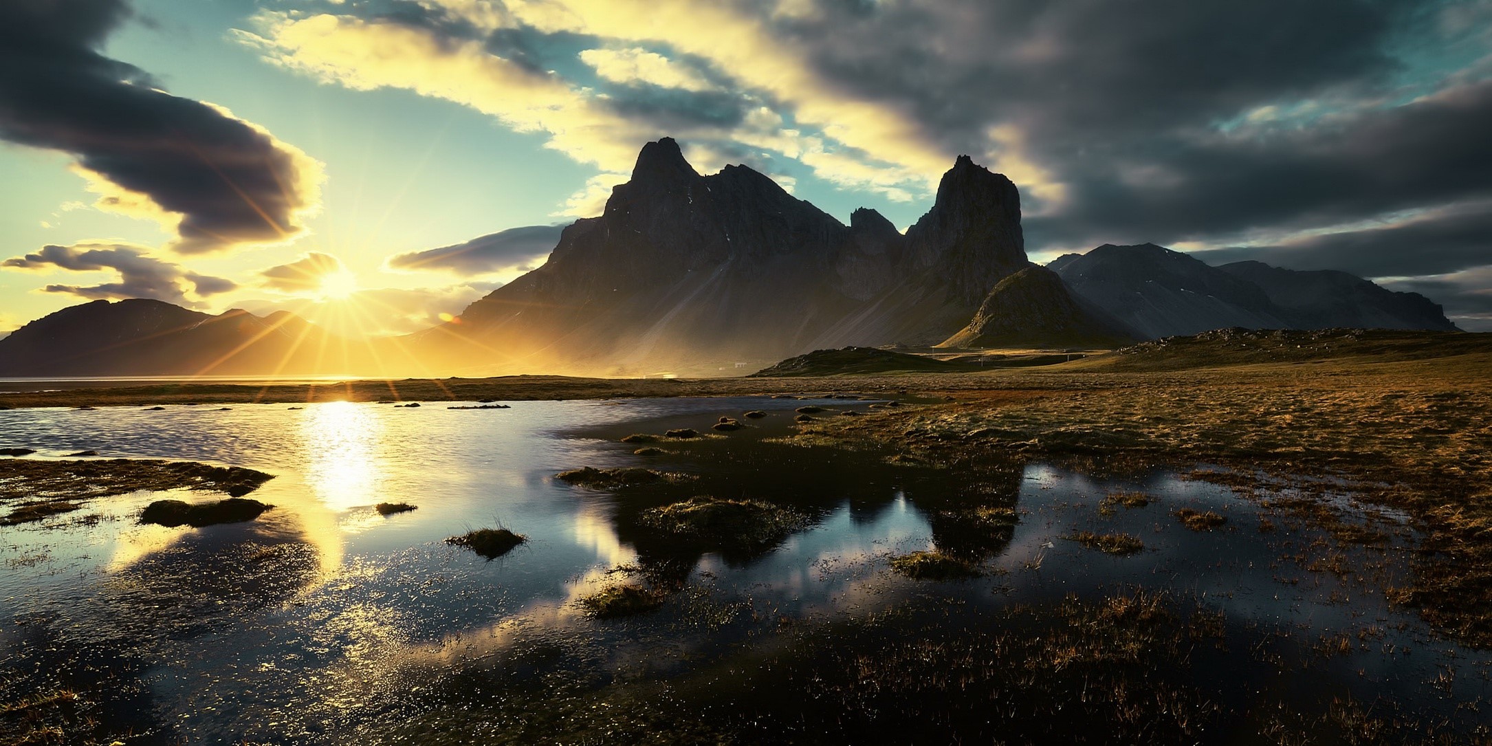 landscape, sunlight, mountains, sky, nature, HD Wallpaper