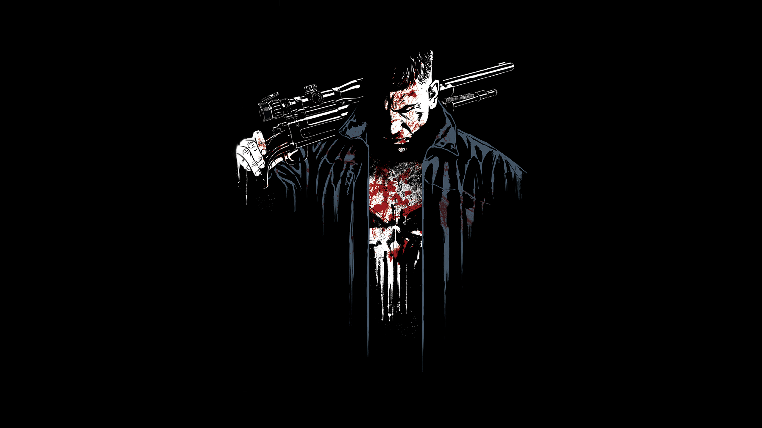 Marvel Cinematic Universe, The Punisher, Netflix, Jon Bernthal, men, Marvel Comics, sniper rifle, simple background, digital art, artwork, HD Wallpaper