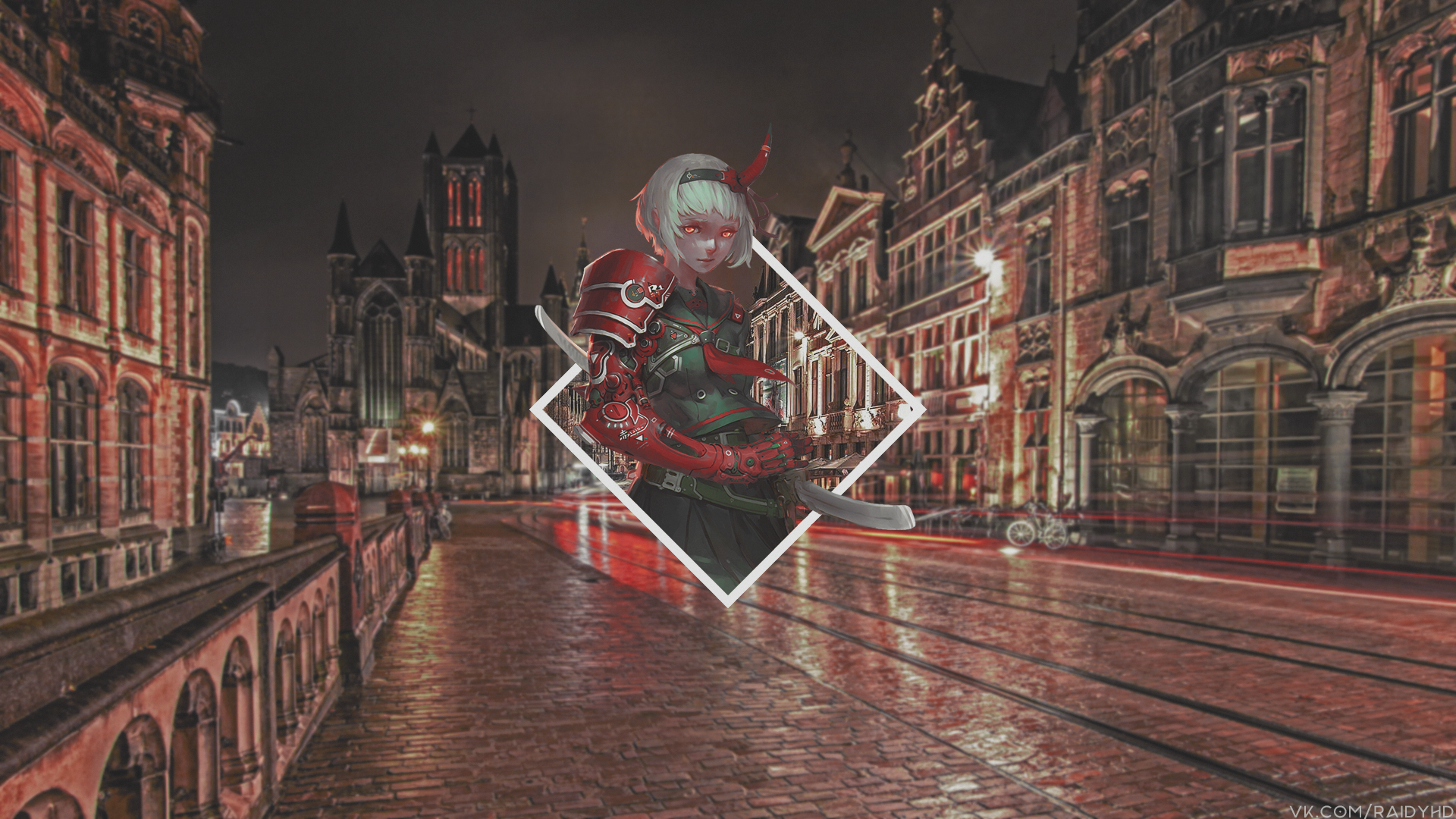 anime, anime girls, picture-in-picture, cyberpunk, HD Wallpaper