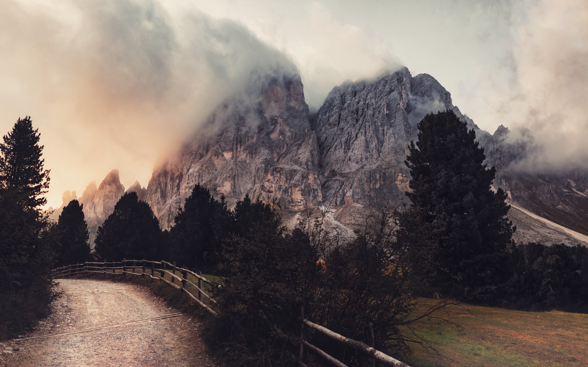 nature, mountains, landscape, fence, path, HD Wallpaper