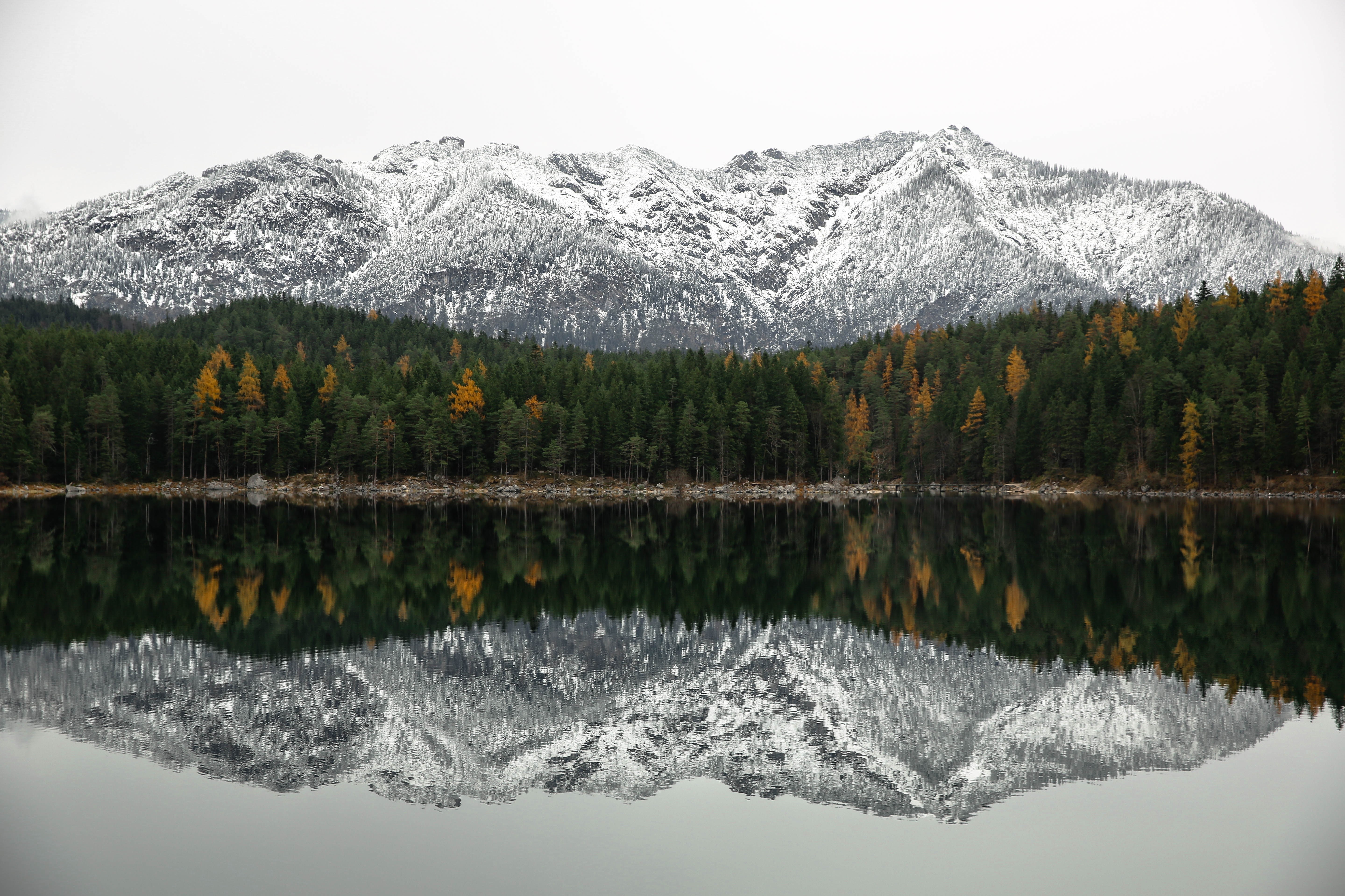 nature, trees, snow, mountains, water, landscape, HD Wallpaper