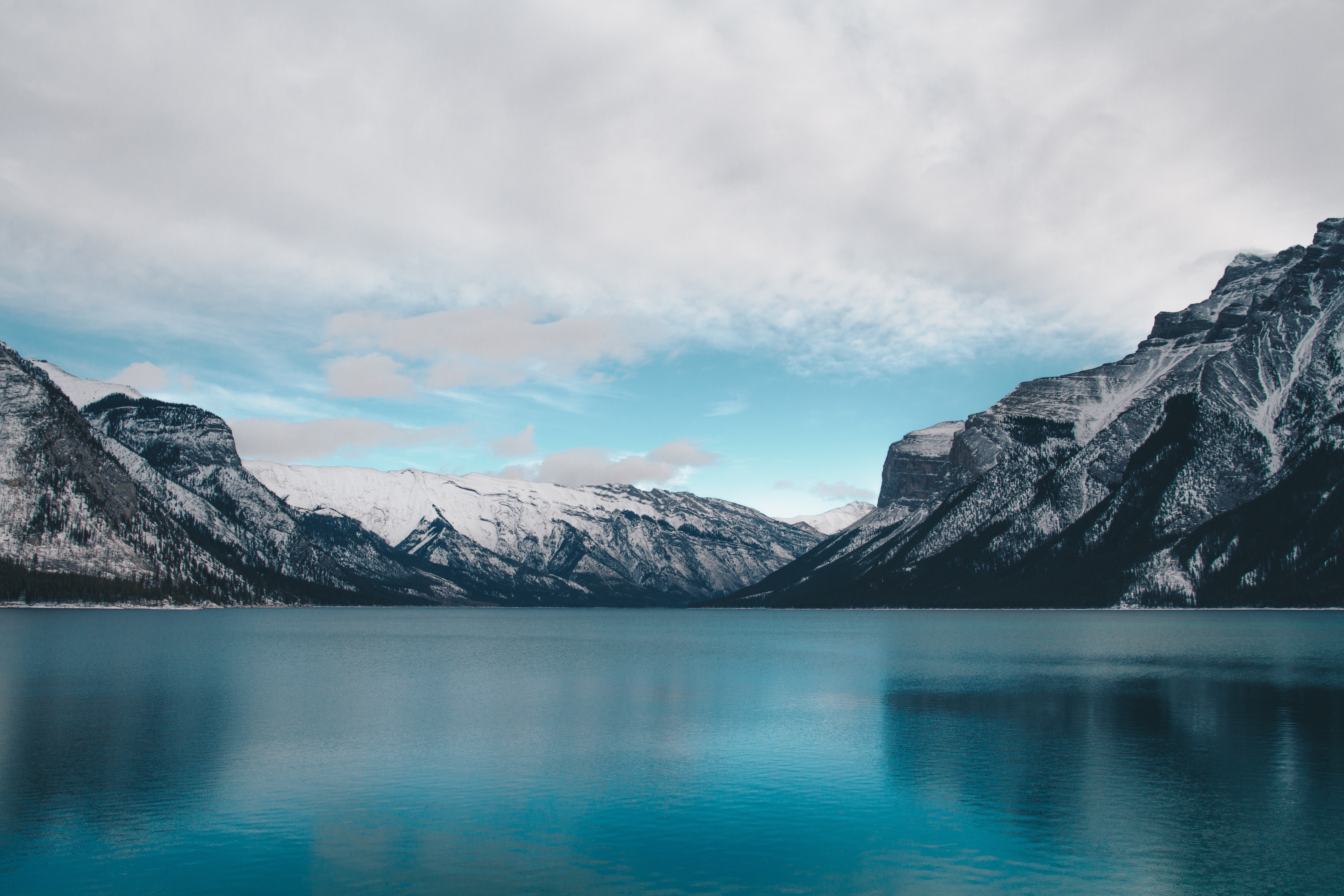 nature, snow, mountains, water, trees, landscape, HD Wallpaper