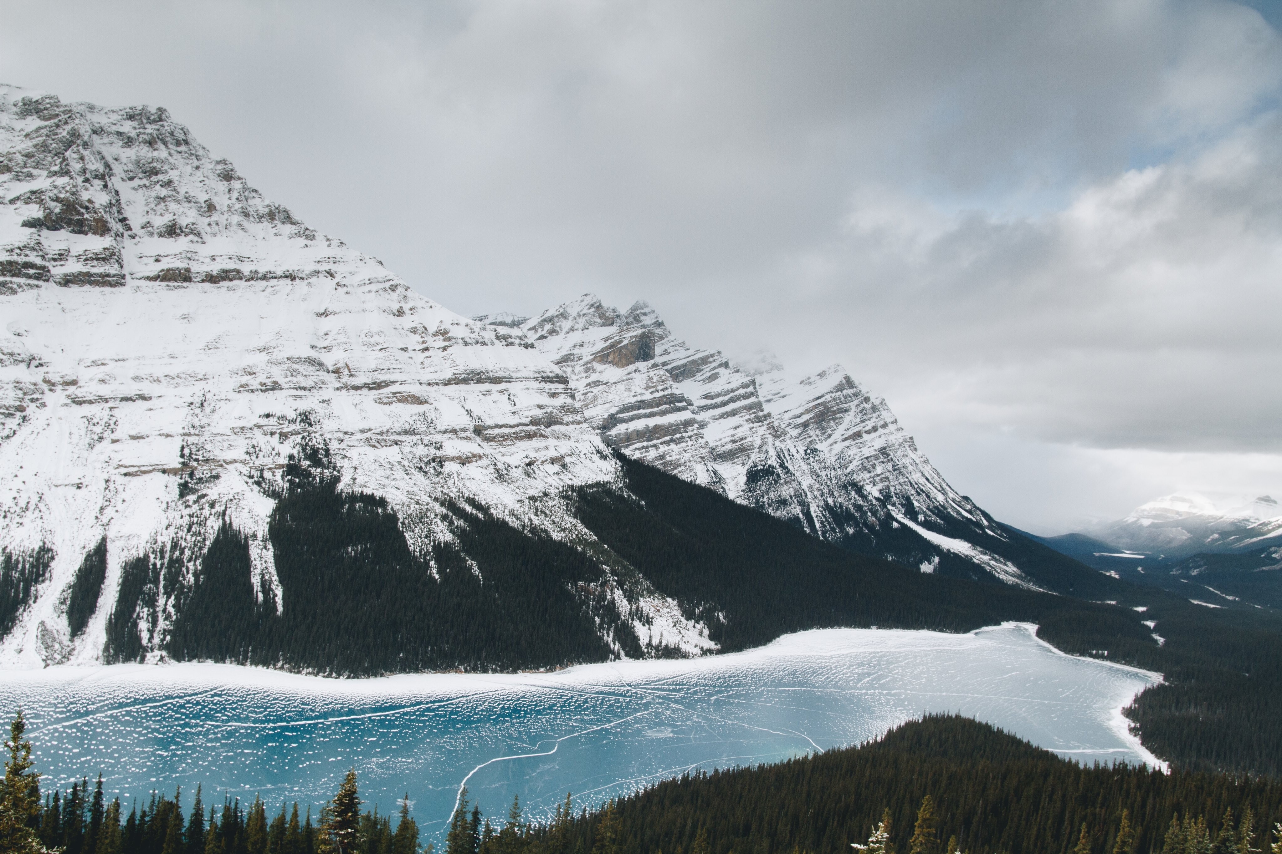 nature, snow, mountains, trees, water, landscape, HD Wallpaper