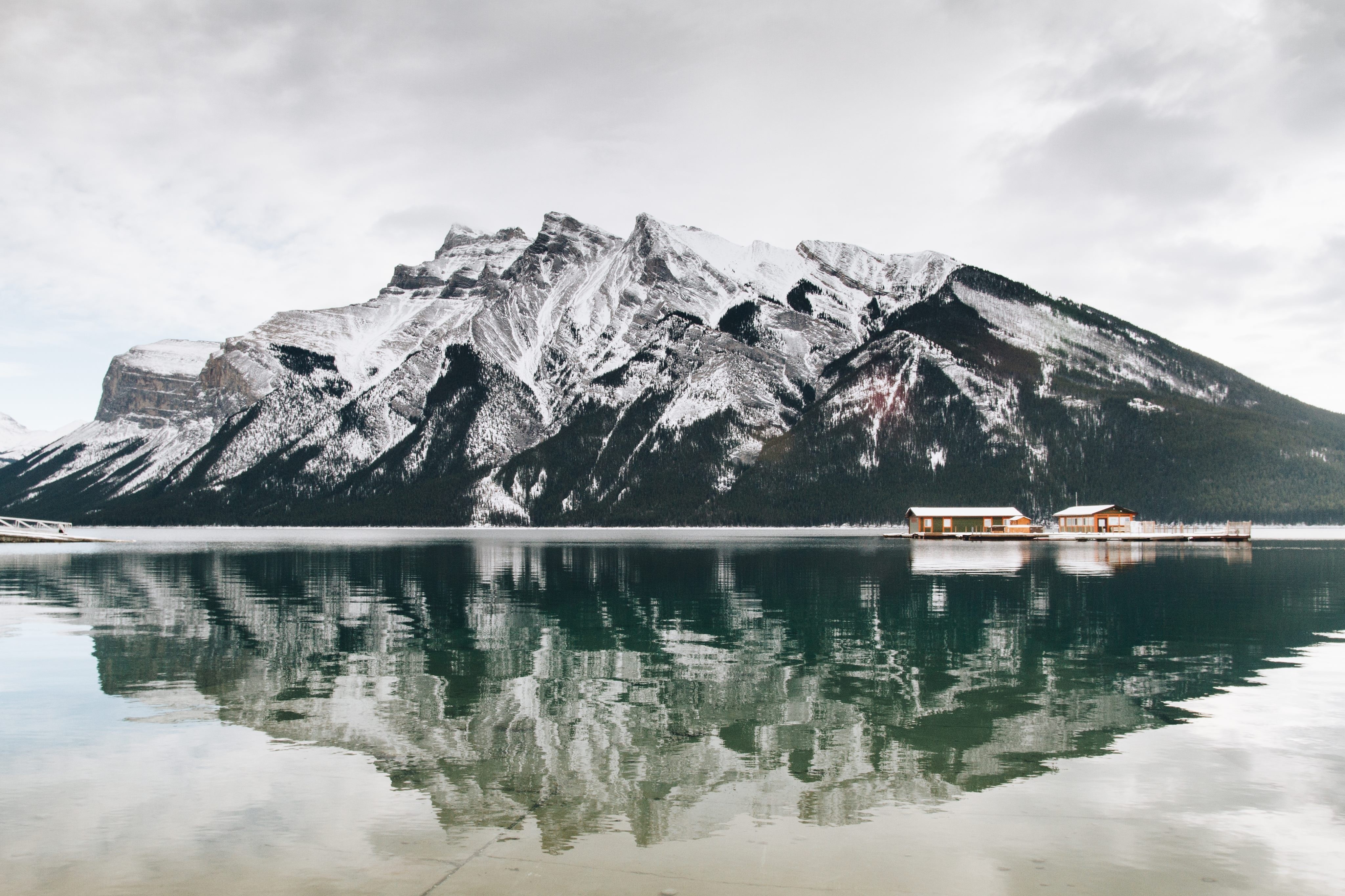 nature, water, house, snow, mountains, landscape, HD Wallpaper