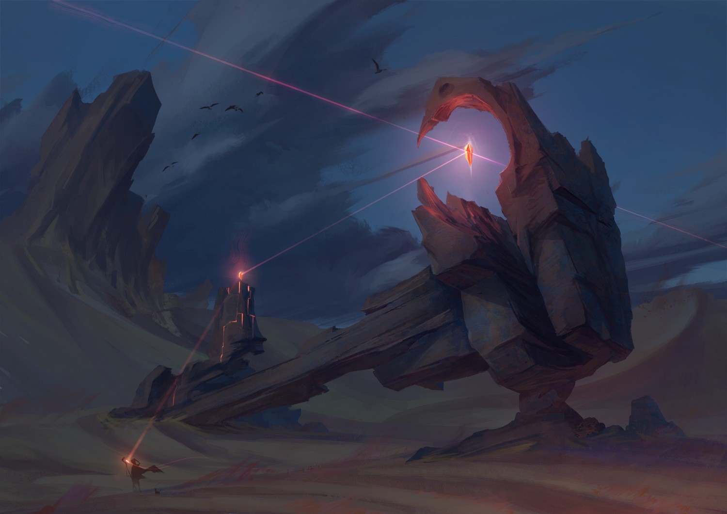 digital art, fantasy art, desert, rock, crystal, HD Wallpaper