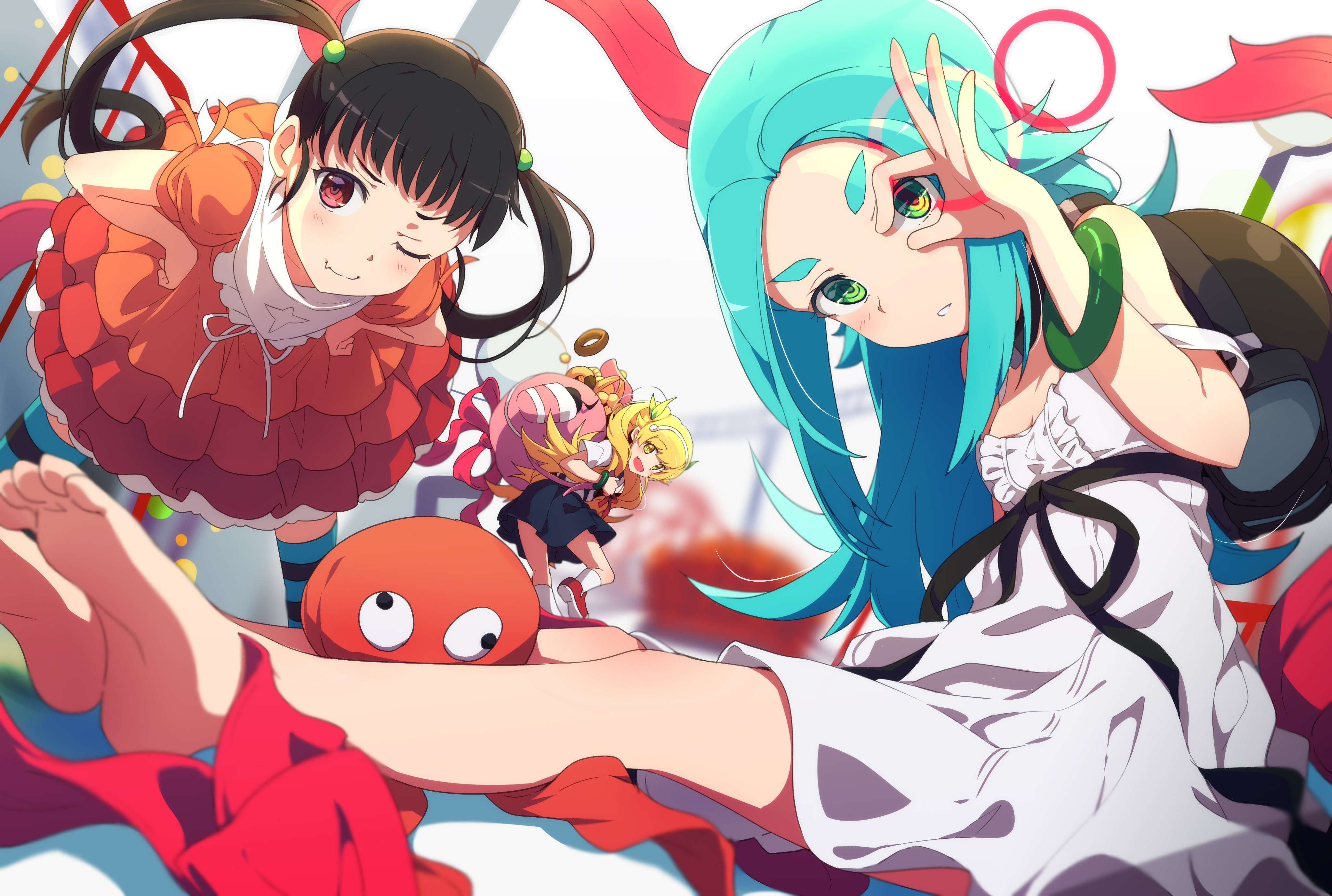 Monogatari Series, anime girls, Oshino Shinobu, Hachikuji Mayoi, Ononoki Yotsugi, HD Wallpaper