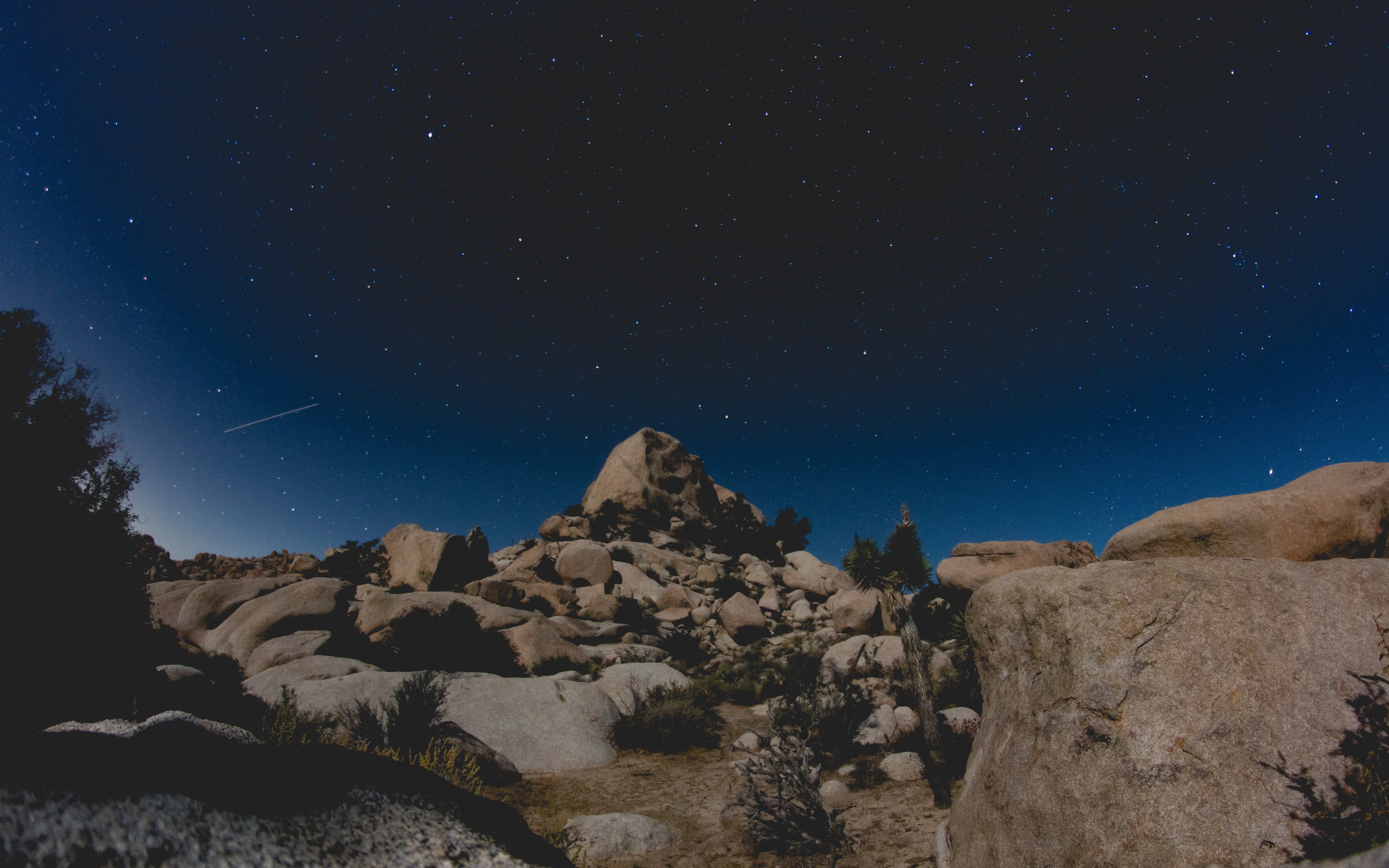 rocks, night, starry night, nature, HD Wallpaper