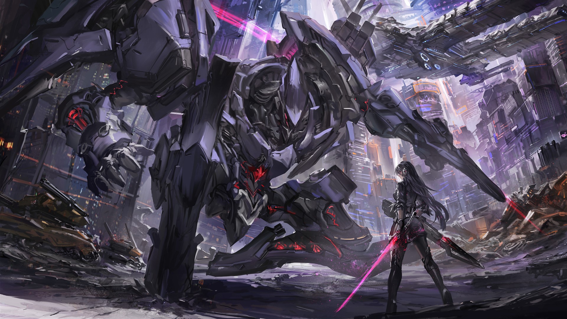 sword, digital art, robot, science fiction, HD Wallpaper