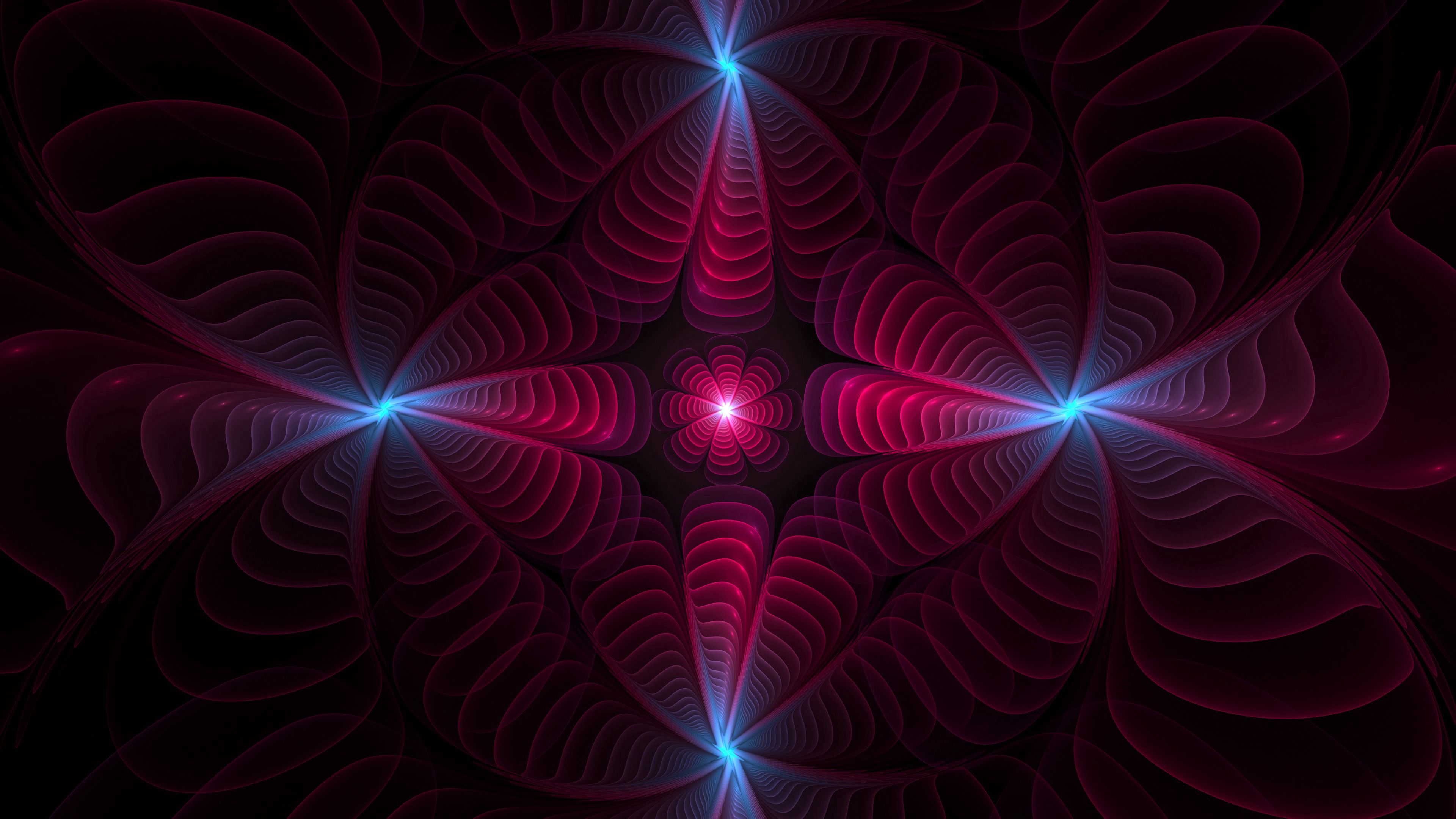 fractal, glow, petals, abstraction, digital, 4k, HD Wallpaper