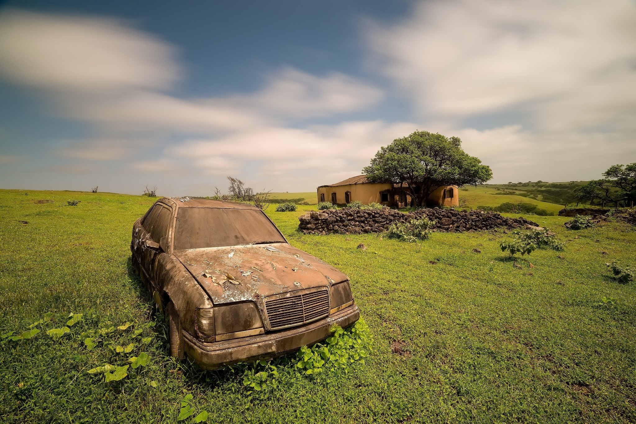 landscape, vehicle, car, sky, old, Mercedes-Benz, HD Wallpaper