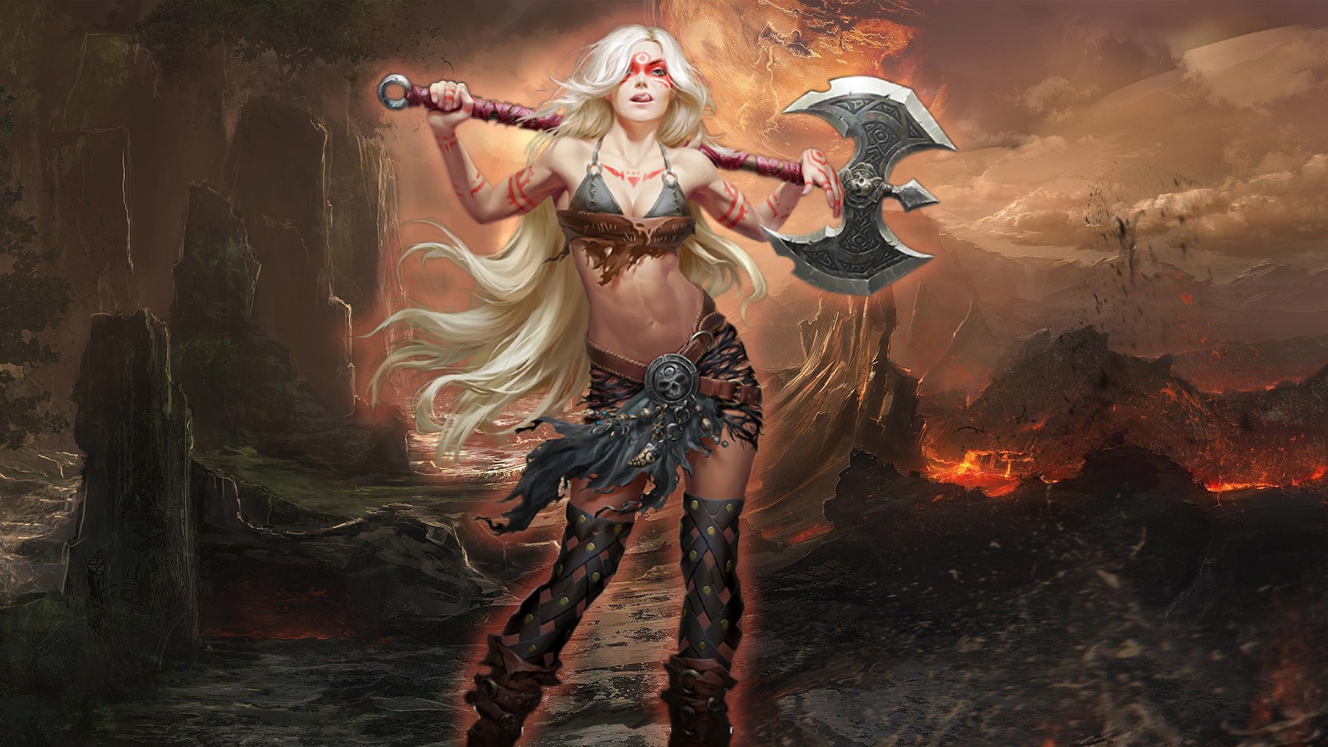 warrior girls, warrior, Axe, bikini, frontal view, HD Wallpaper