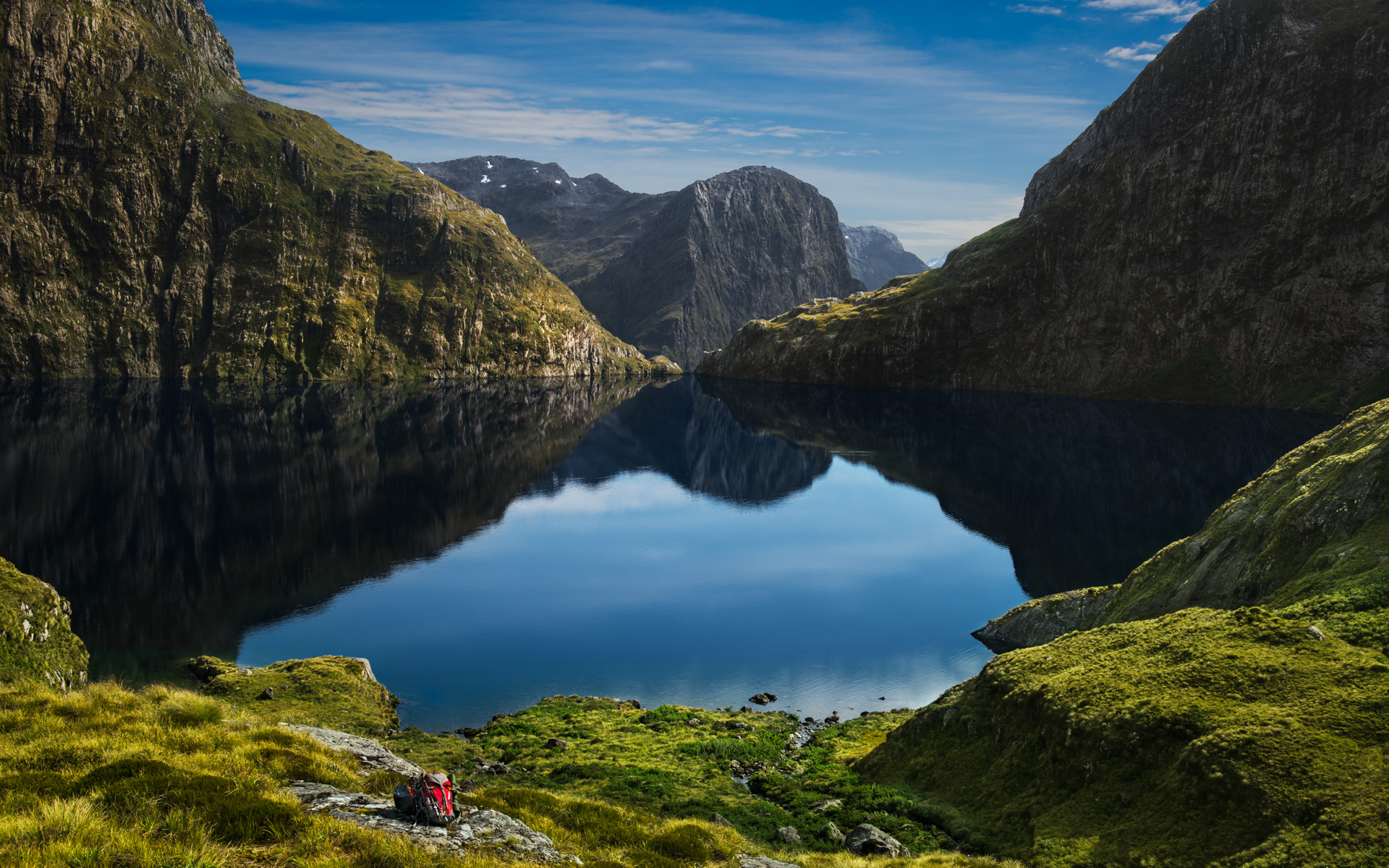 lake, mountains, sky, landscape, HD Wallpaper