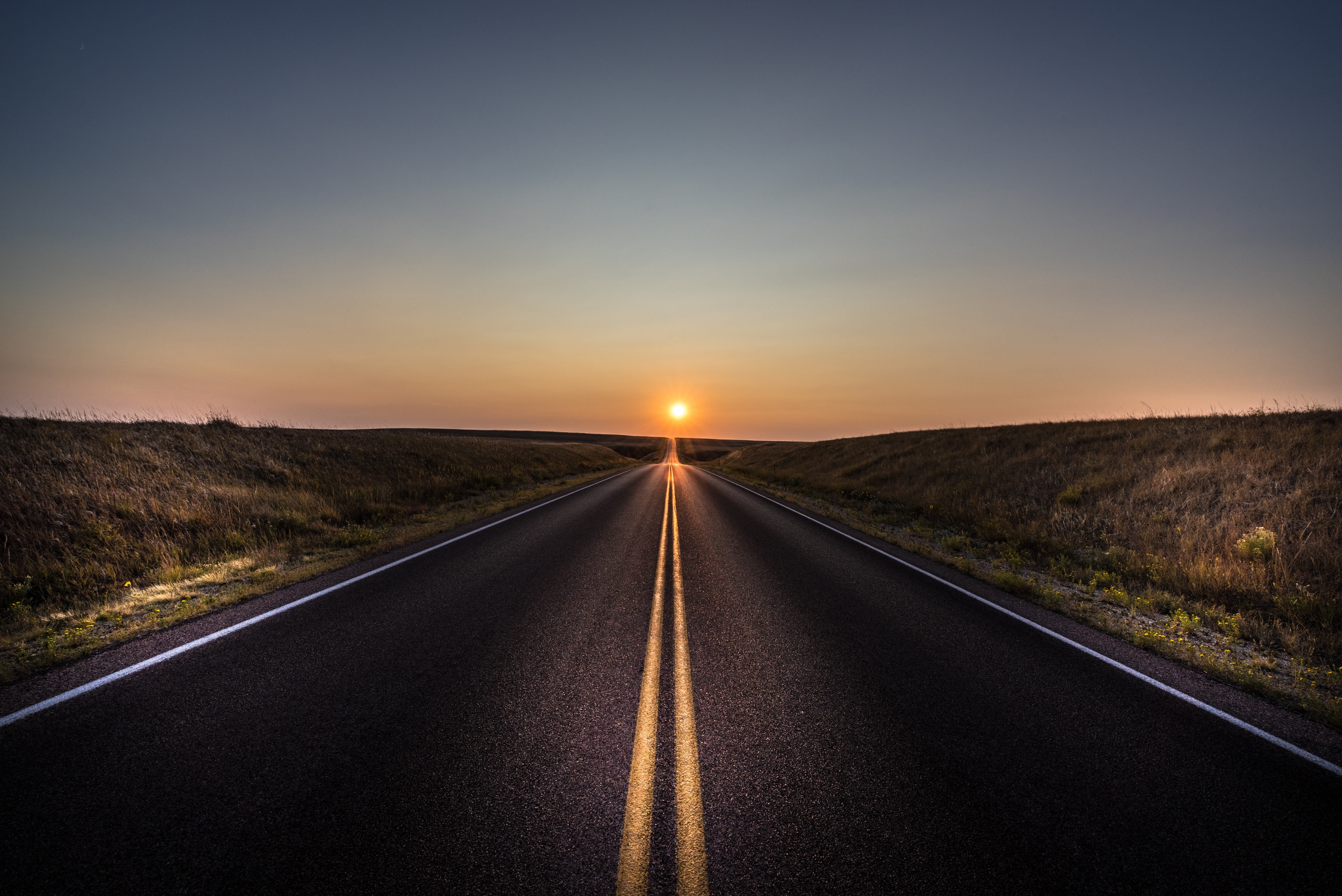 sky, landscape, asphalt, road, HD Wallpaper