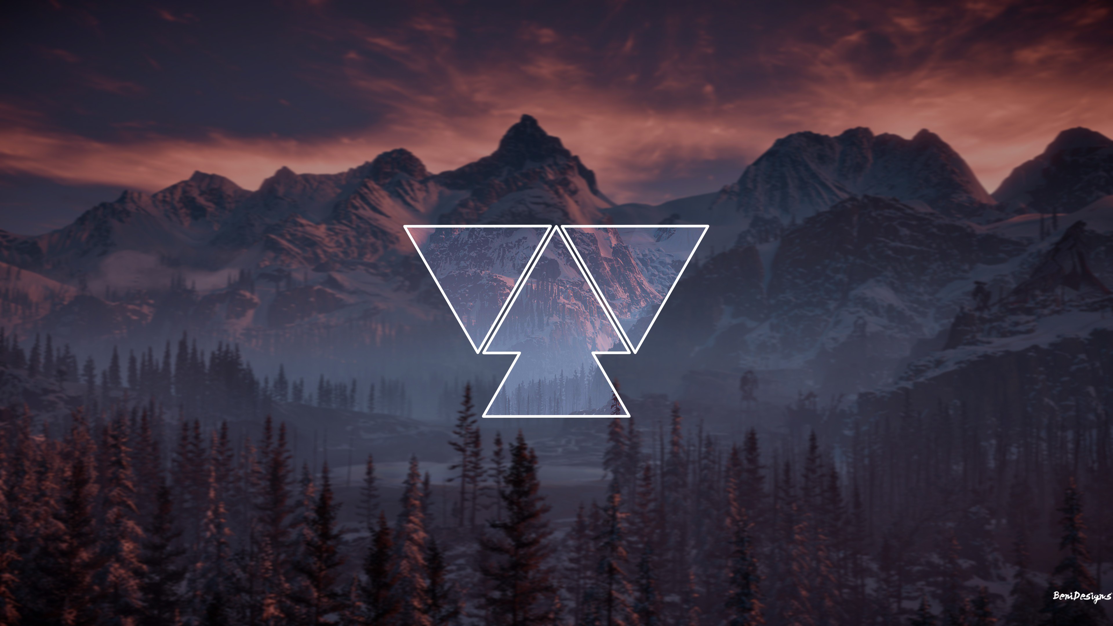 landscape, digital art, triangle, nature, HD Wallpaper