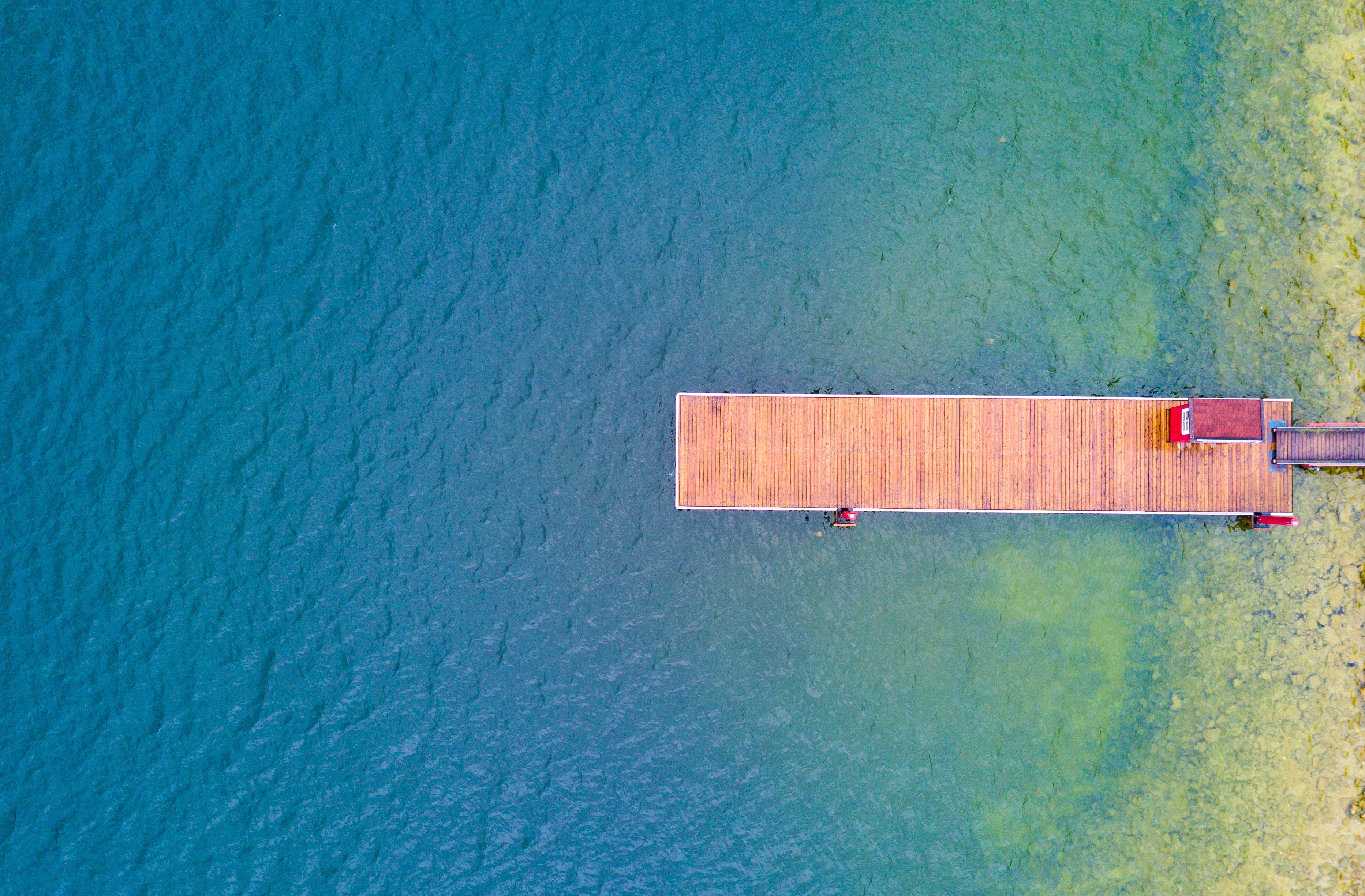 pier, blue, water, lake, drone photo, HD Wallpaper