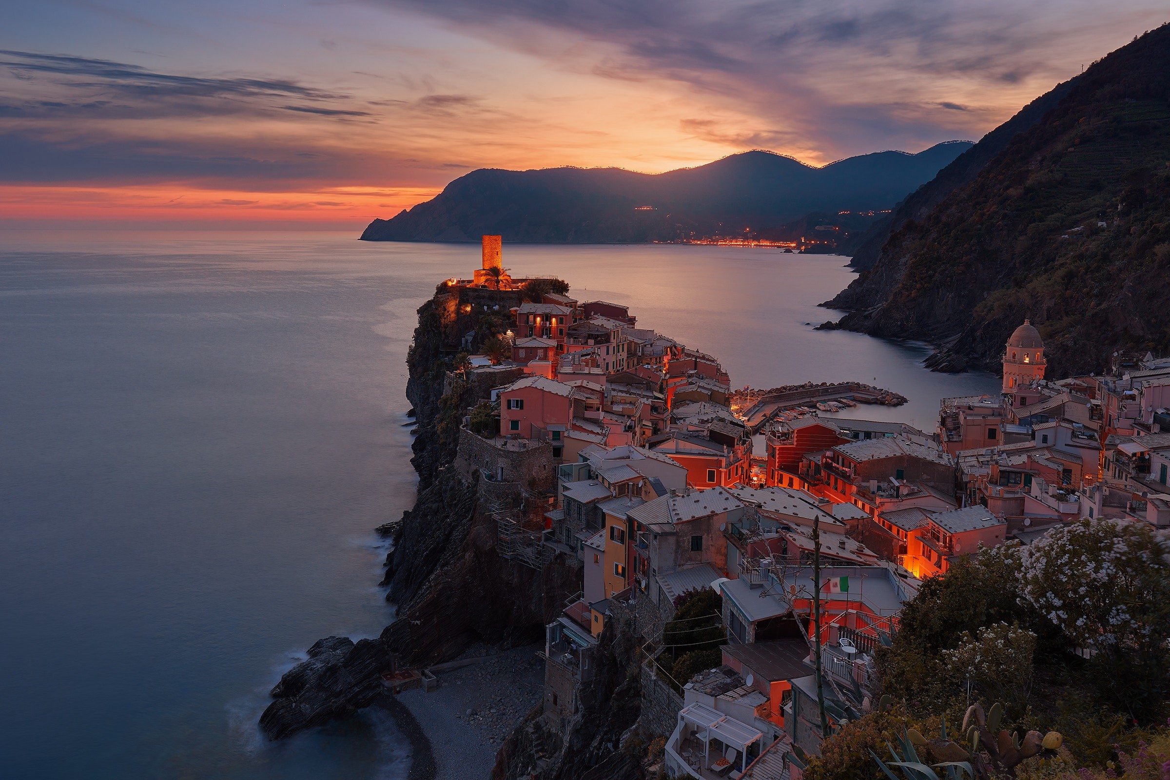 Vernazza, Italy, sea, mountains, clouds, horizon, landscape, nature, HD Wallpaper