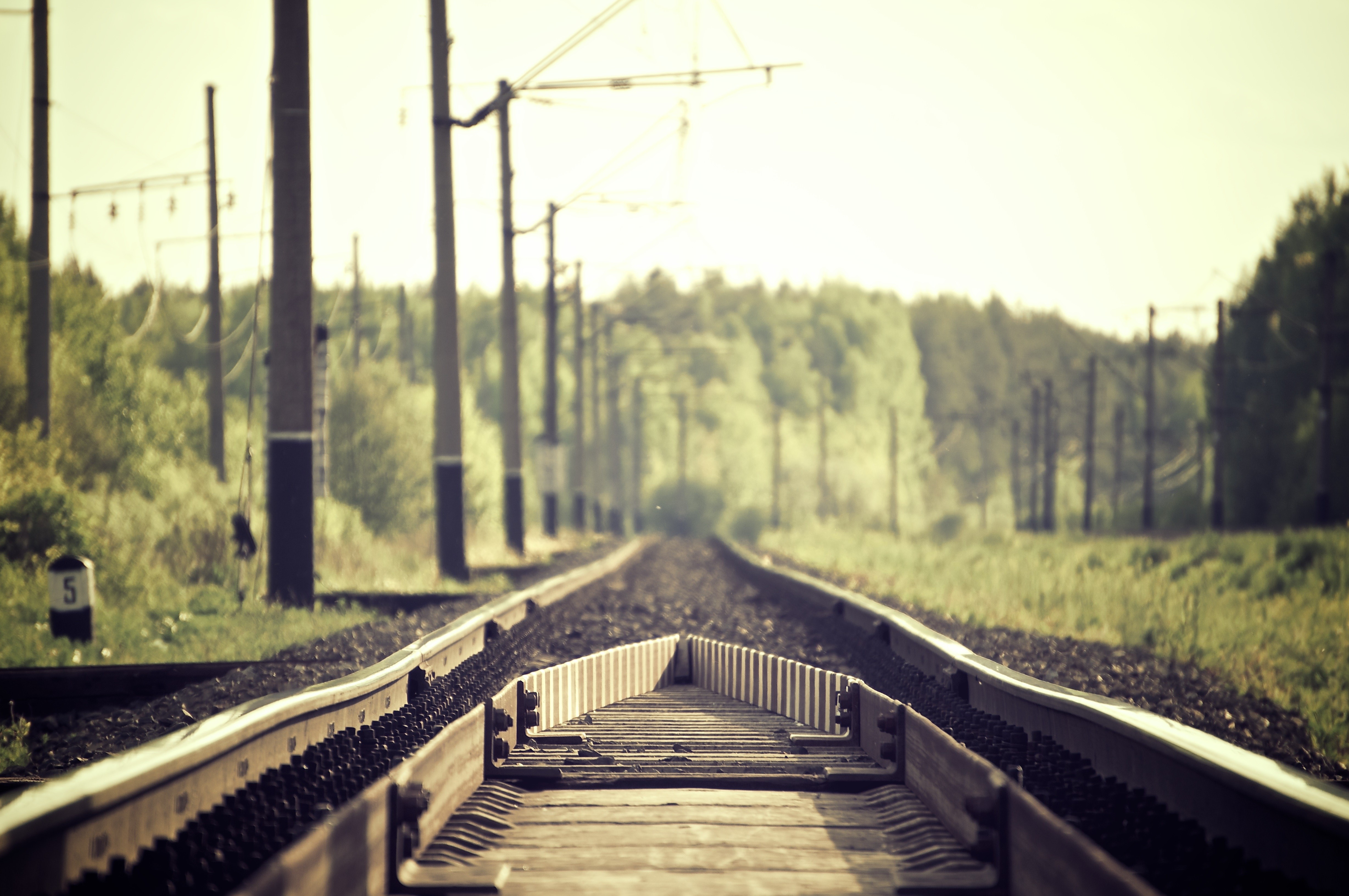 railway, trees, metal, outdoors, HD Wallpaper
