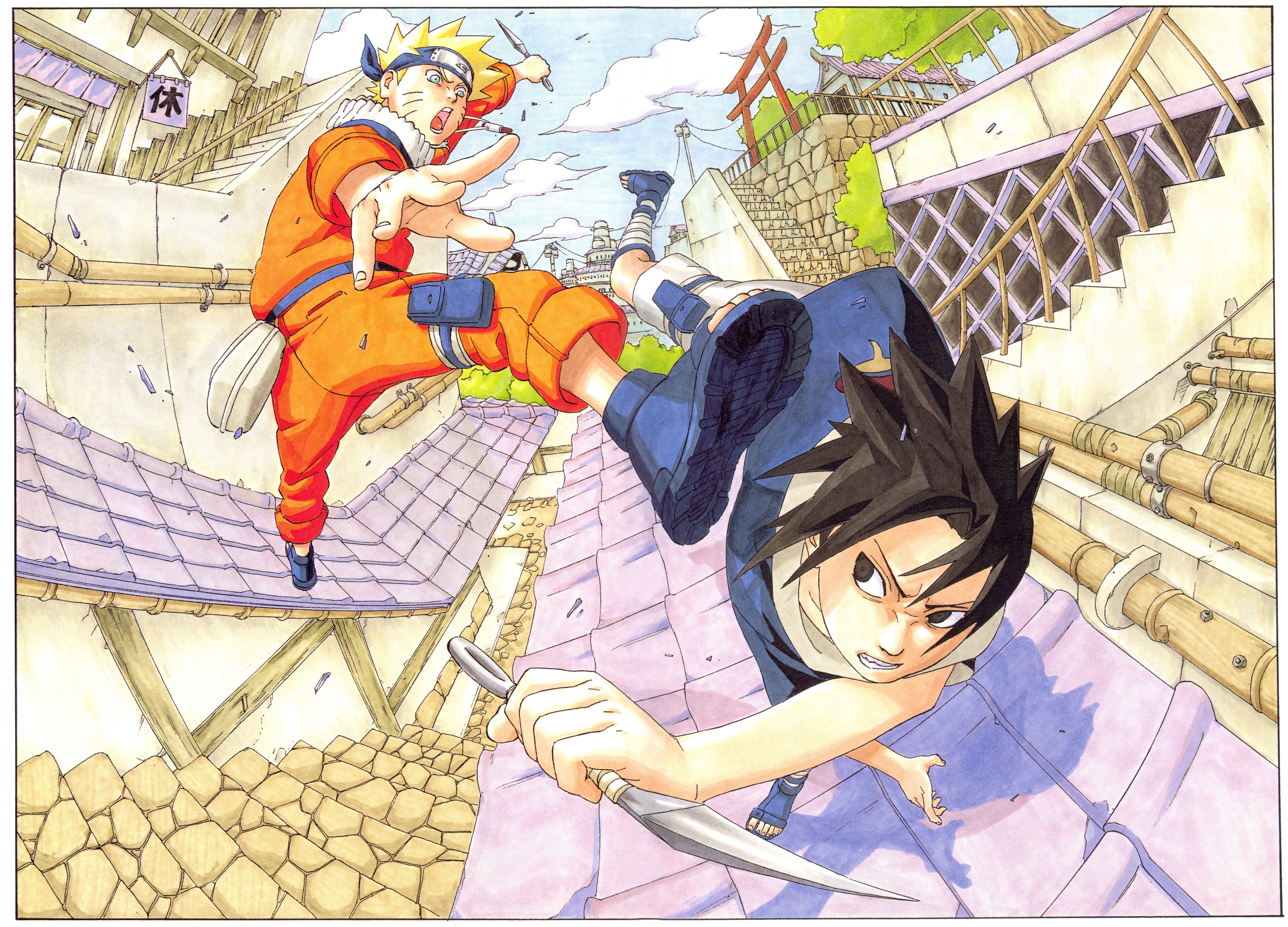 Naruto Shippuuden, Masashi Kishimoto, Uzumaki Naruto, Uchiha Sasuke, artwork, illustration, HD Wallpaper