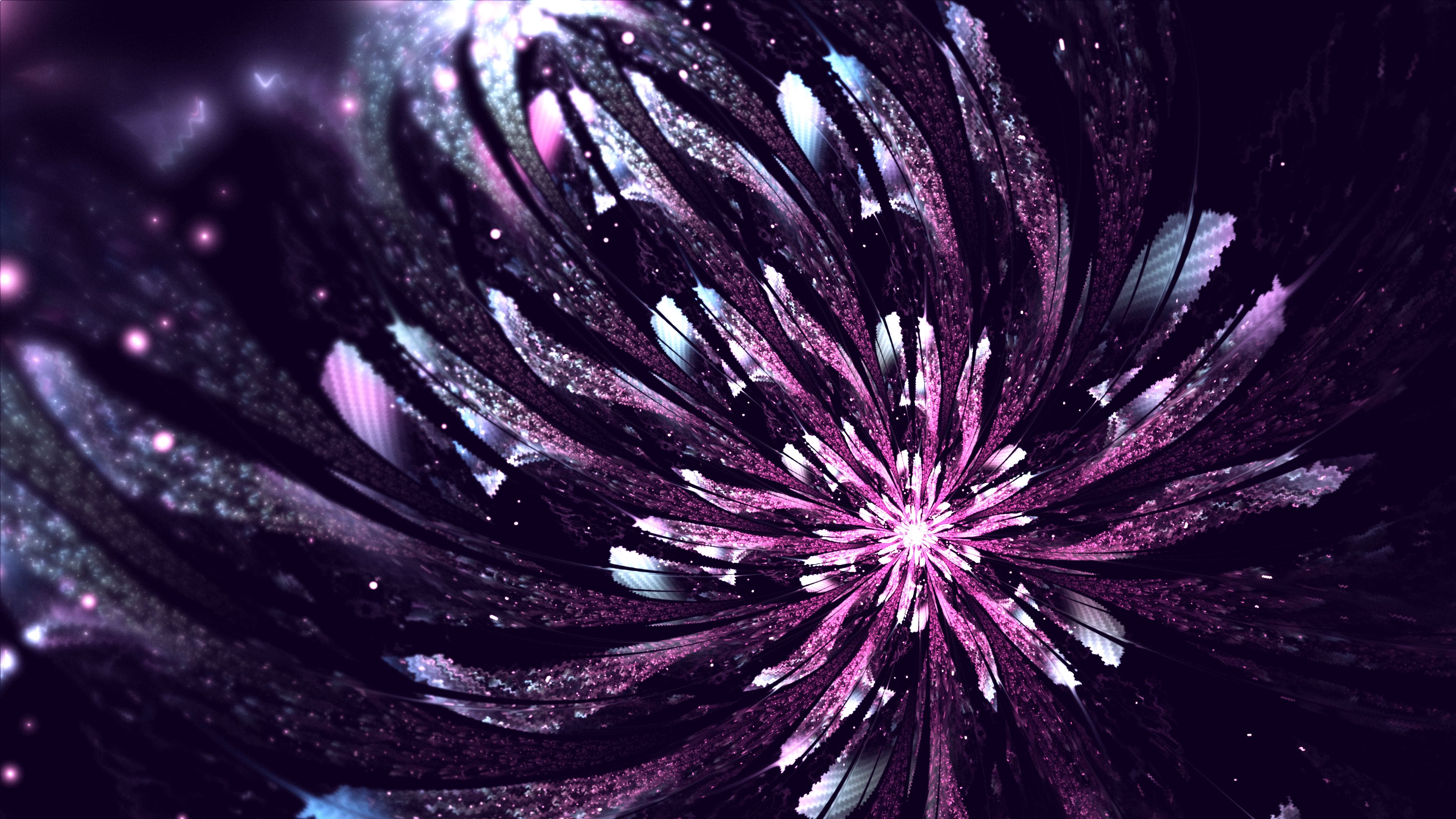 fractal, flower, glow, abstraction, digital, purple, 4k, HD Wallpaper