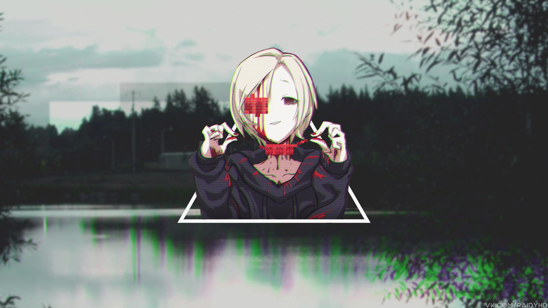 anime, anime girls, picture-in-picture, glitch art, HD Wallpaper