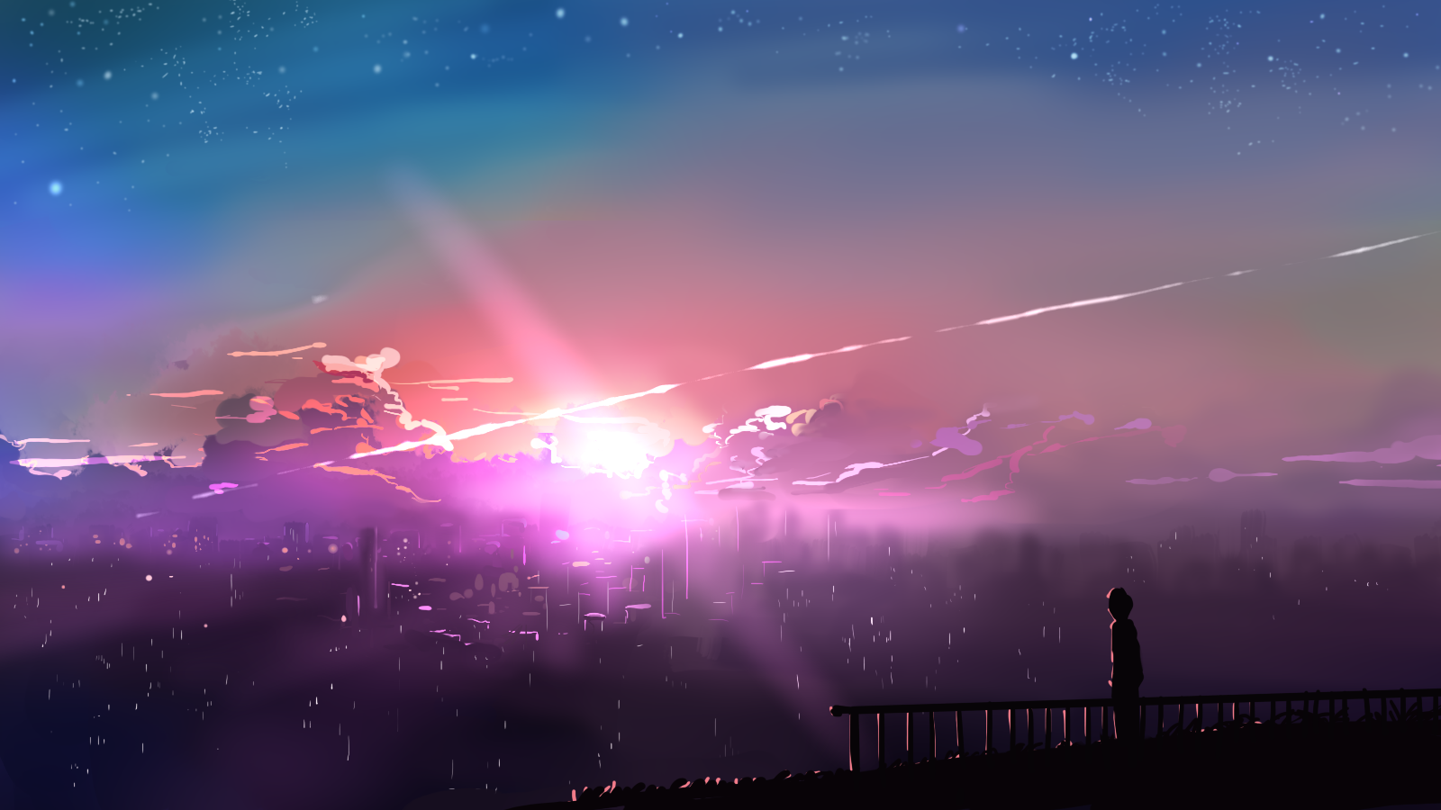 sunrise, digital art, anime, sky, cityscape, HD Wallpaper