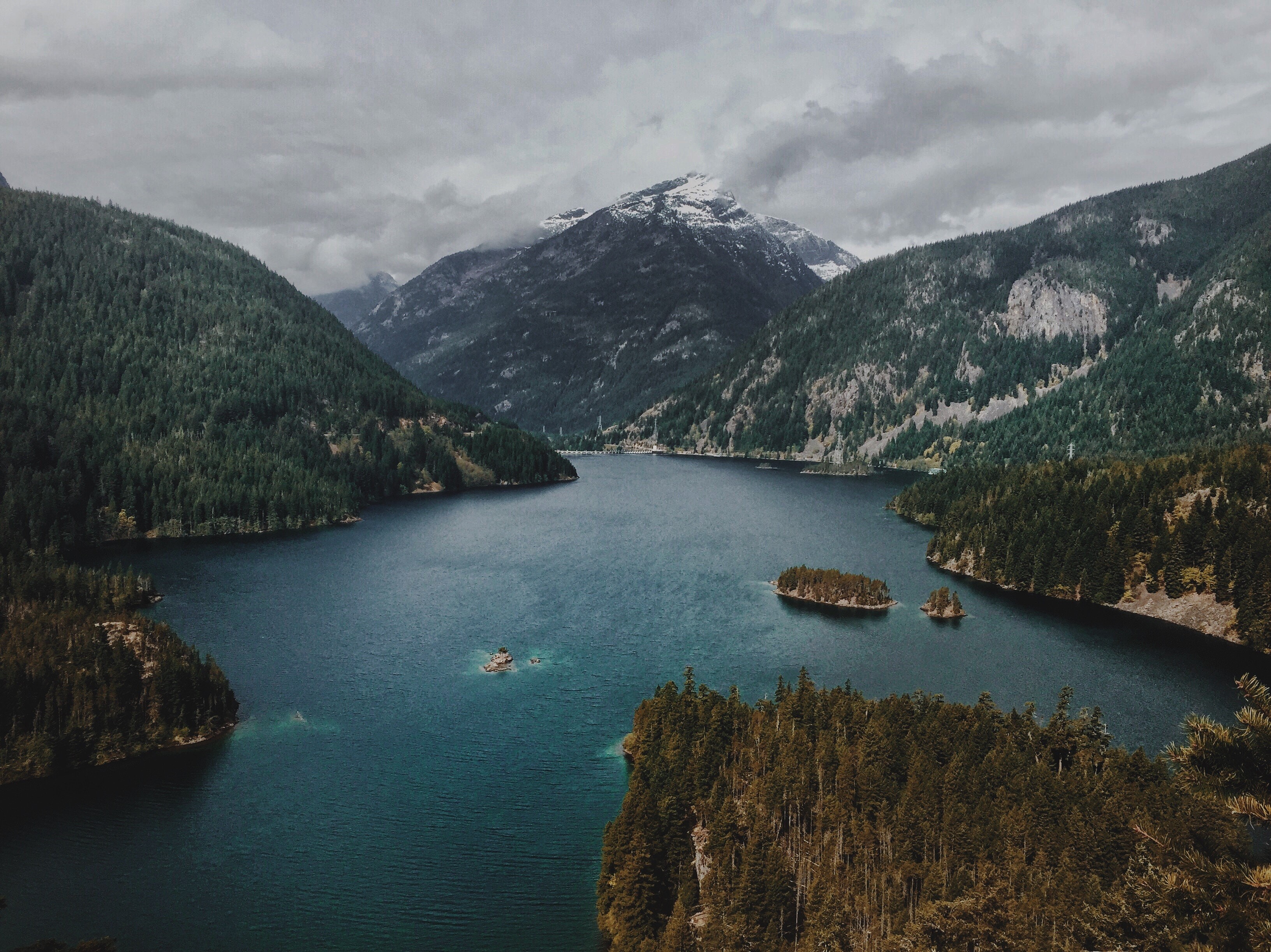 trees, USA, mountains, river, clouds, HD Wallpaper