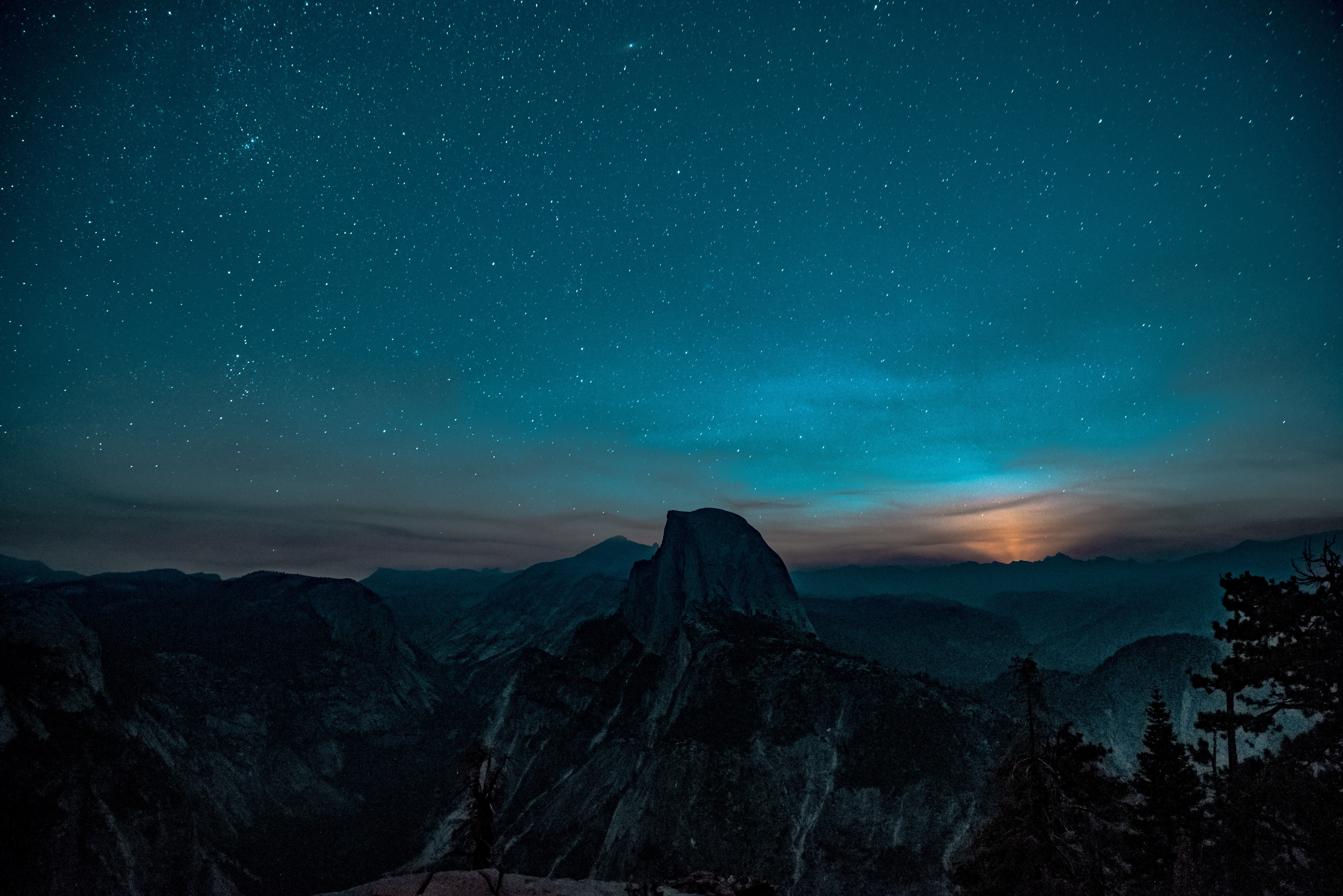 Yosemite Valley, USA, sky, blue, mountains, stars, HD Wallpaper
