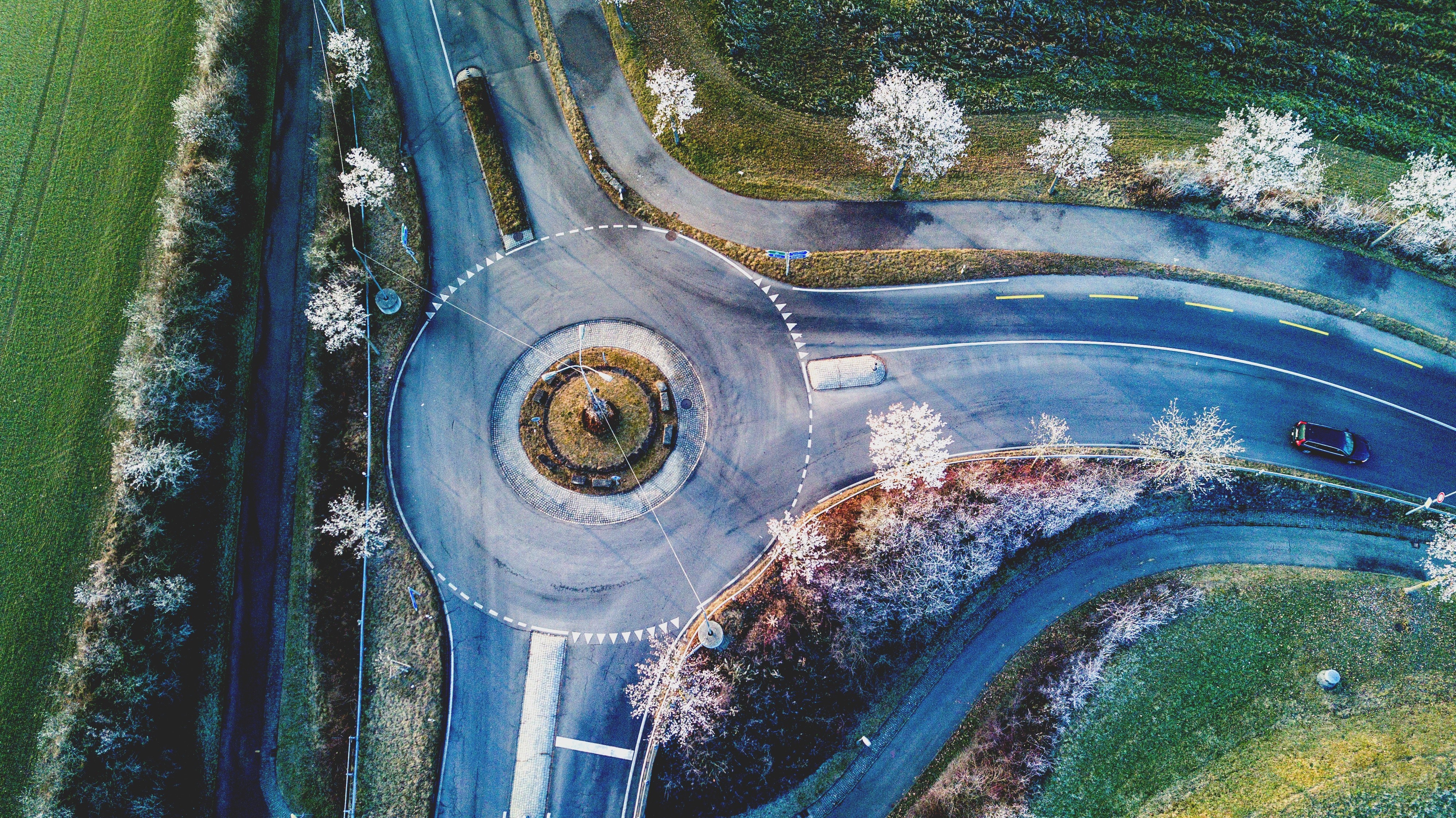 architecture, road, trees, roundabouts, Switzerland, HD Wallpaper