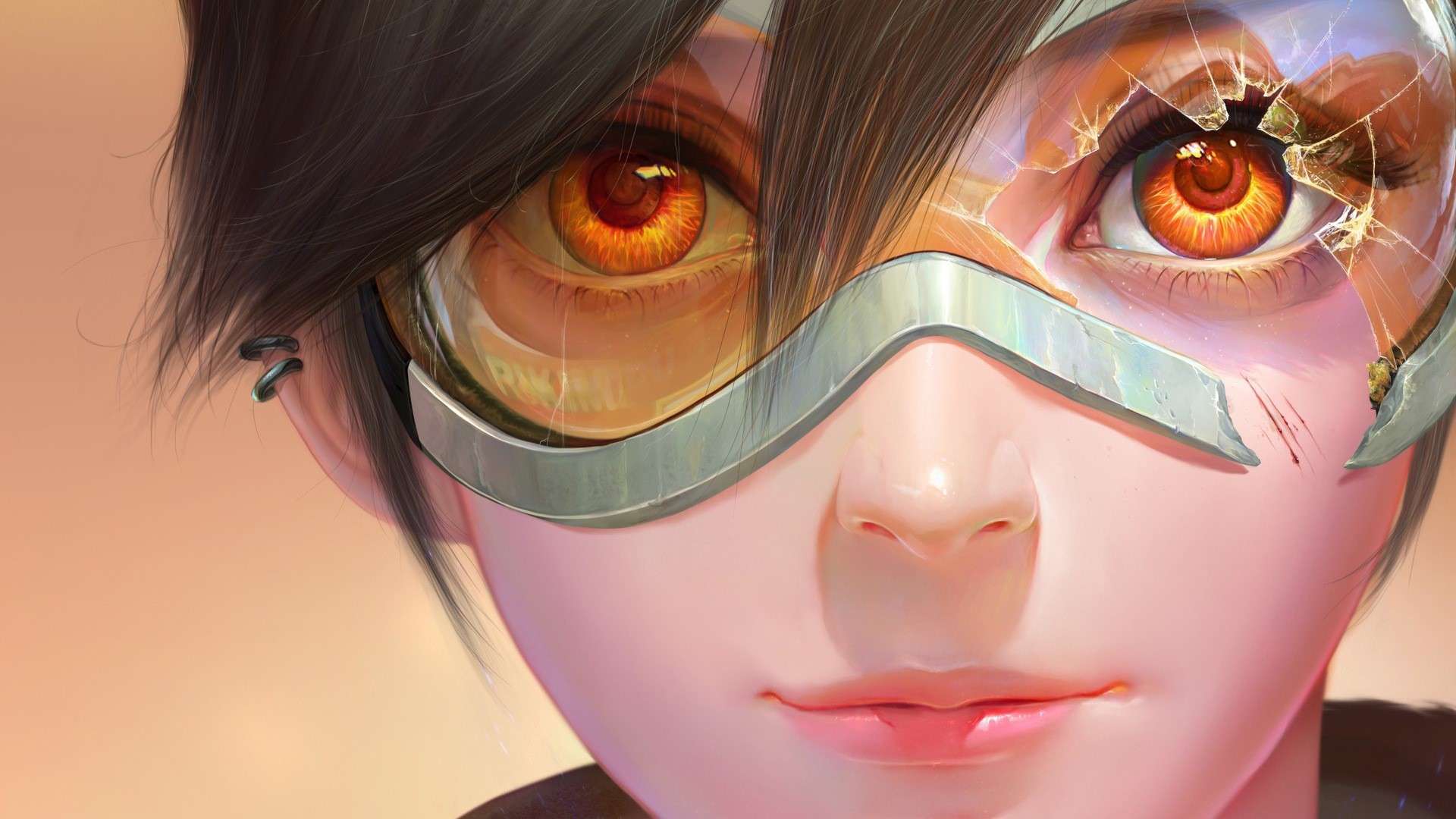Overwatch, video games, artwork, digital art, face, eyes, Tracer (Overwatch), scratch, women, HD Wallpaper
