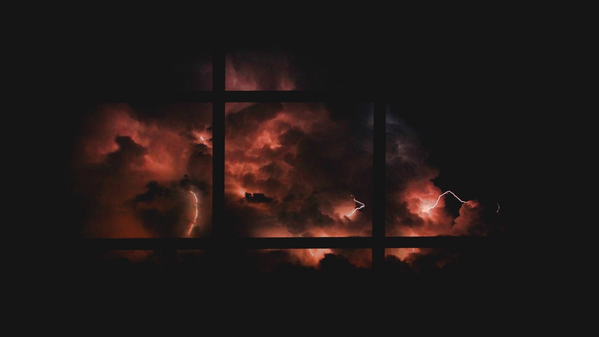 digital art, simple background, clouds, storm, black background, lightning, grid, HD Wallpaper