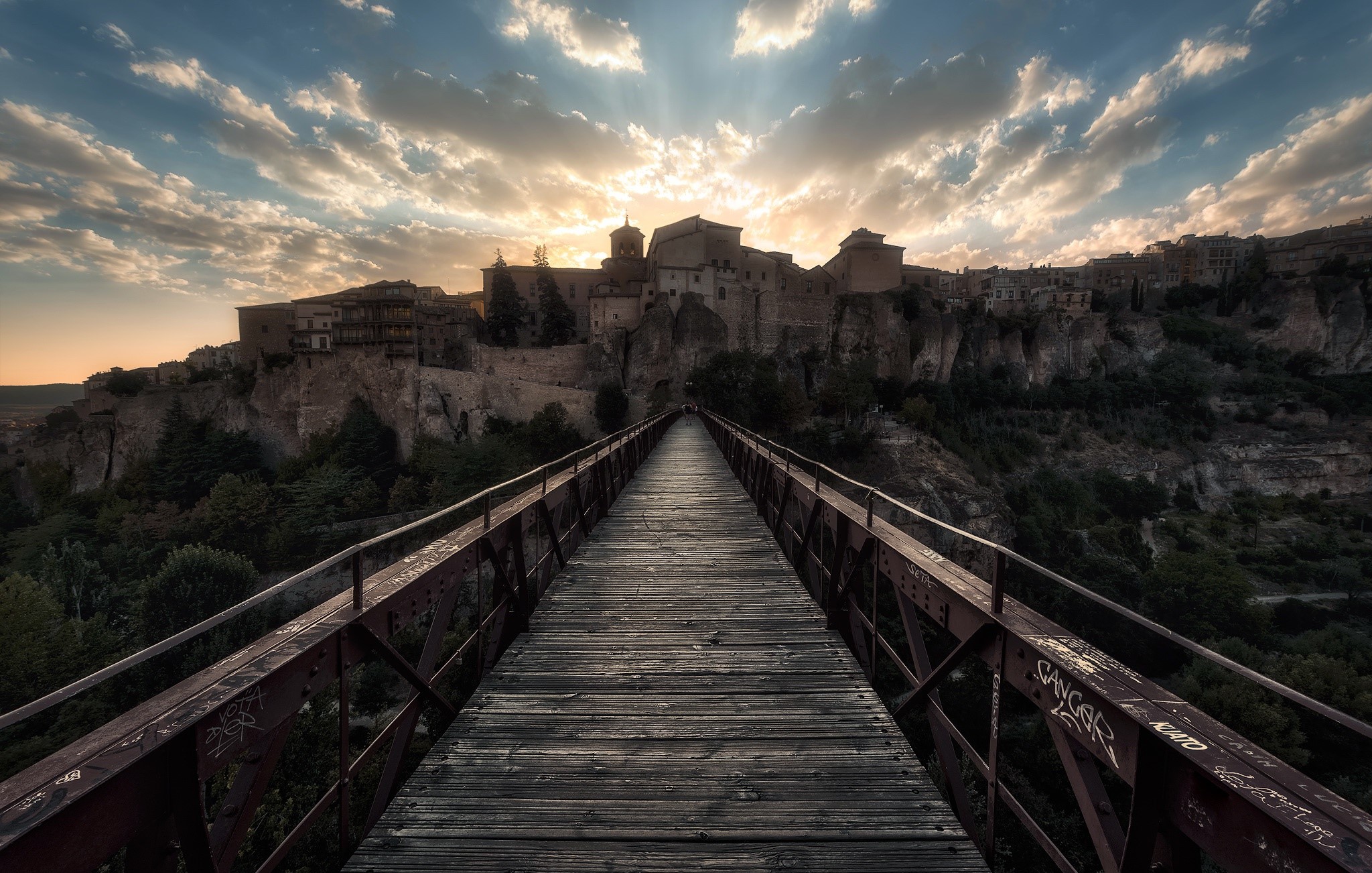 sky, bridge, town, cityscape, HD Wallpaper