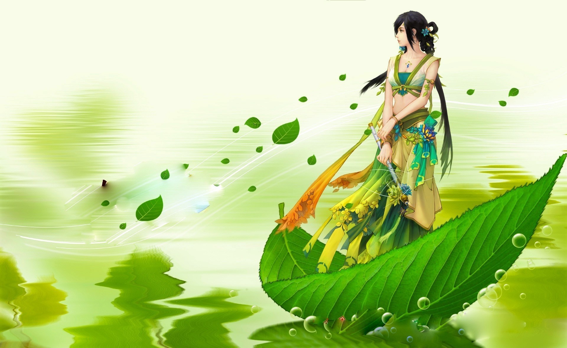 fantasy art, fantasy girl, leaves, HD Wallpaper