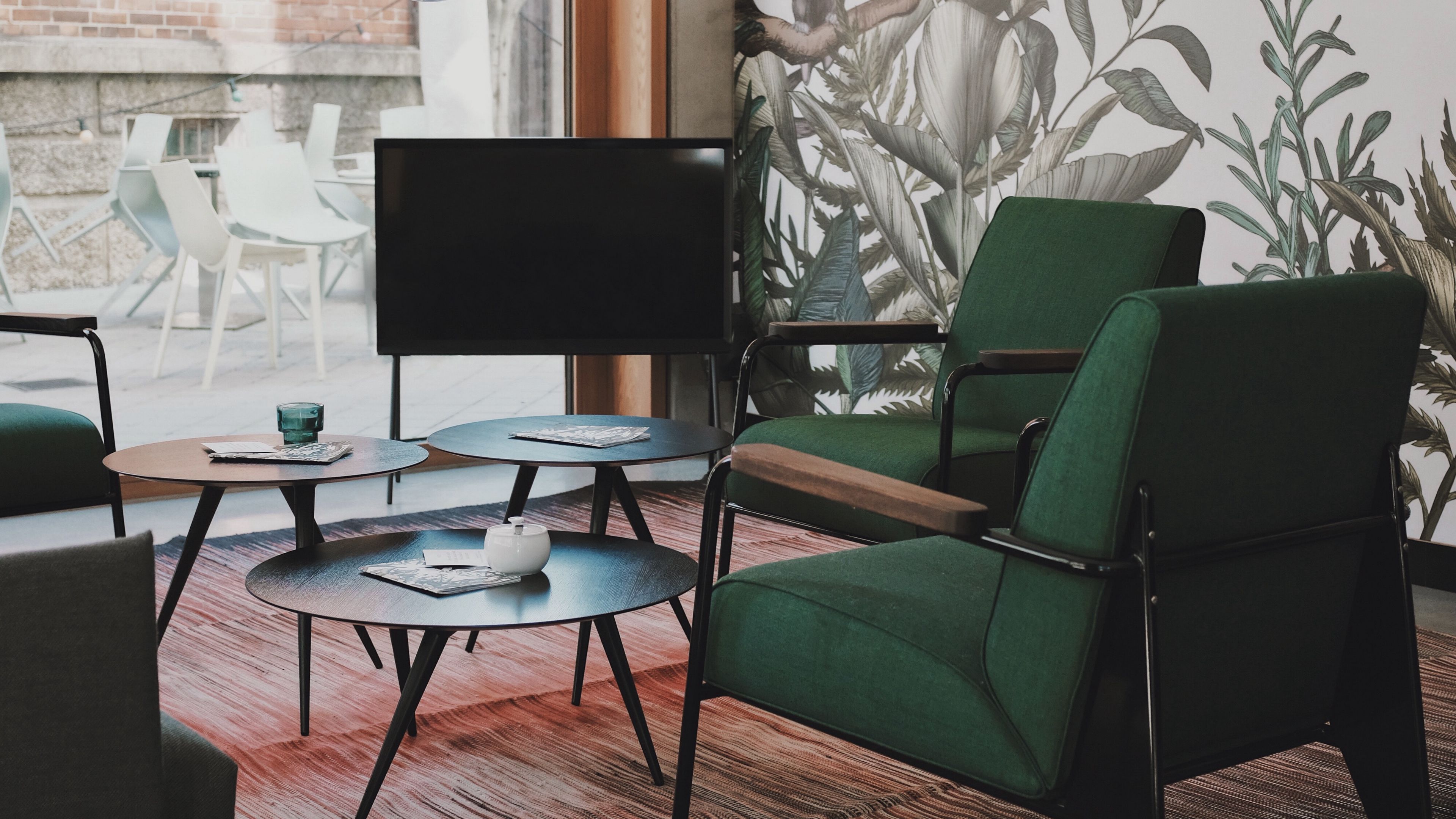 room, interior, furniture, design, tables, chairs, chandeliers, 4k, HD Wallpaper