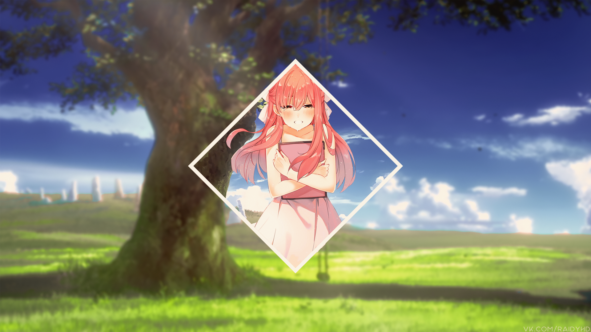 anime, anime girls, picture-in-picture, shelter, Rin (Shelter), pink hair, tablet, HD Wallpaper
