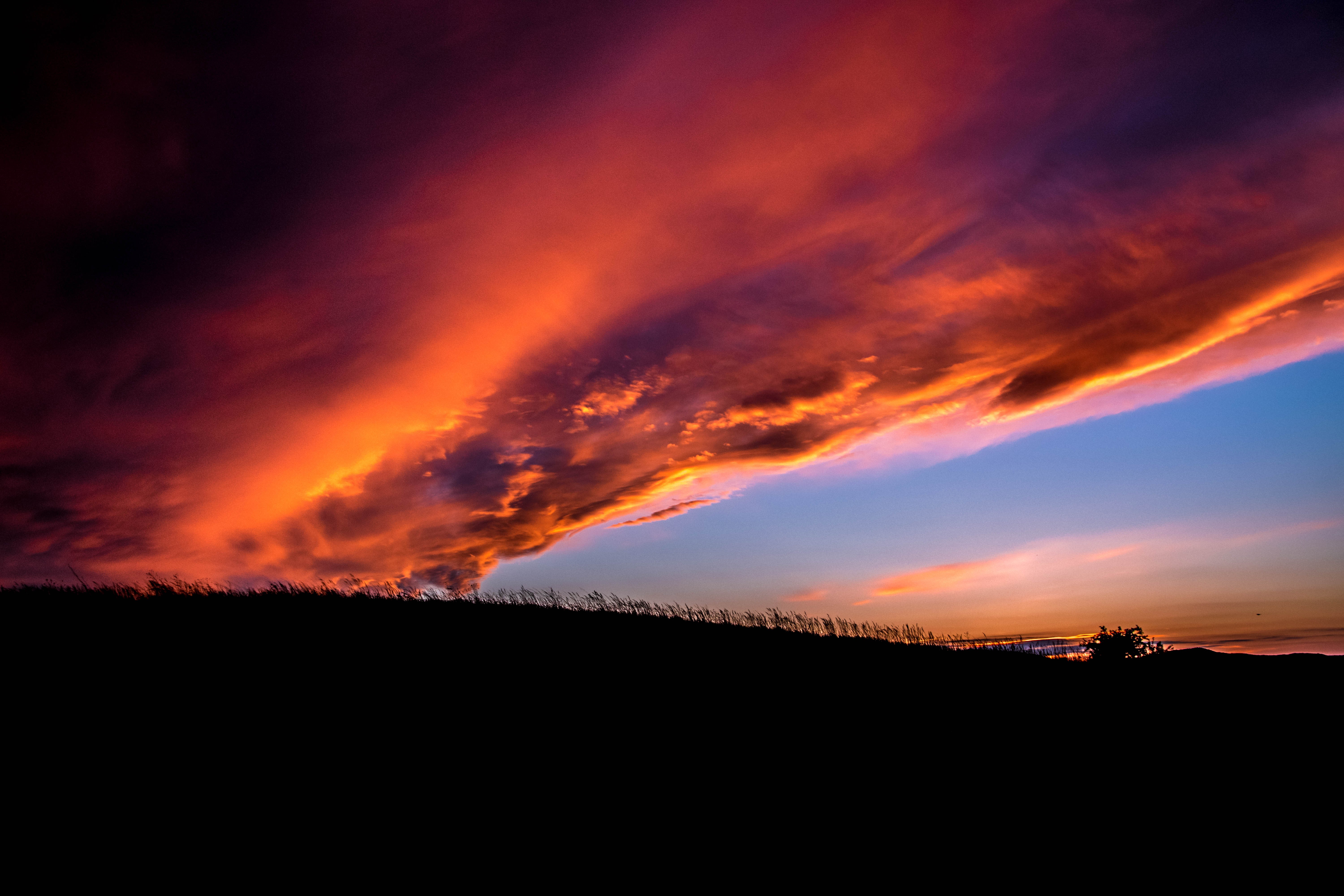 sunset, landscape, nature, clouds, red, dusk, HD Wallpaper